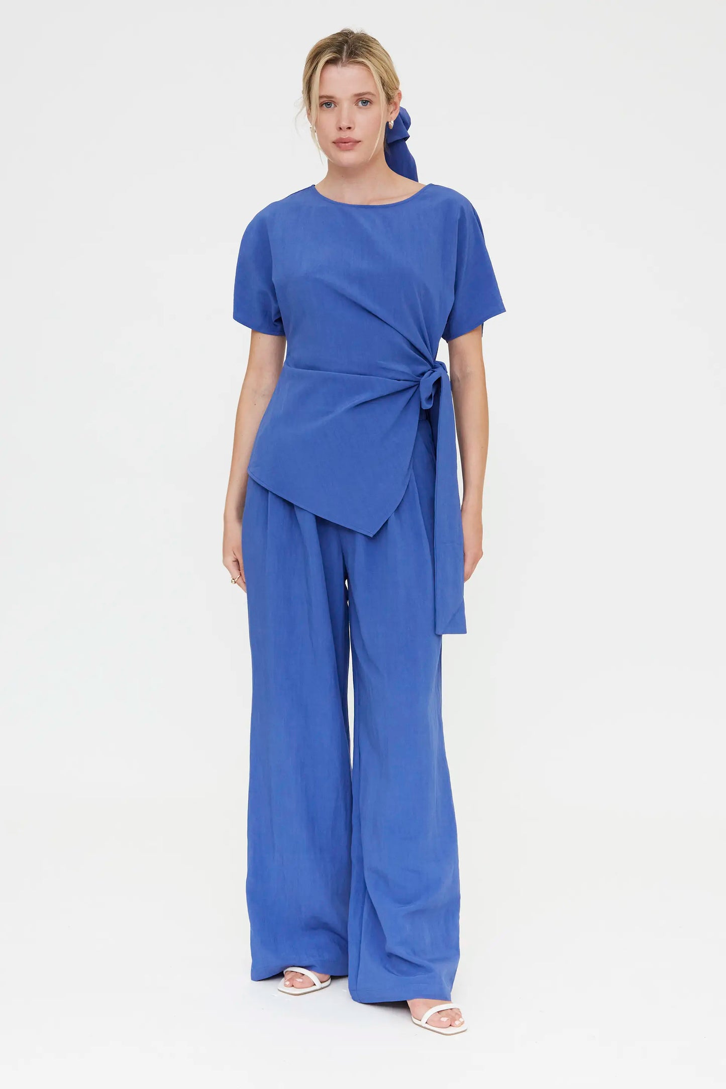 Blue top with tie detail
