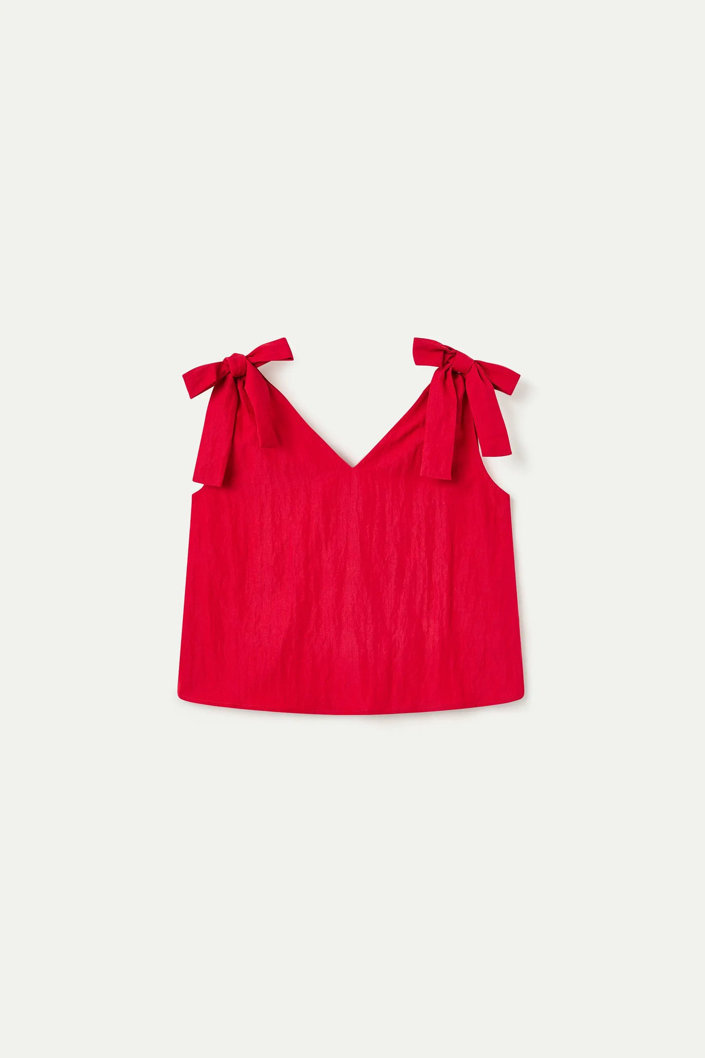 Red asymmetric top with a V-neck