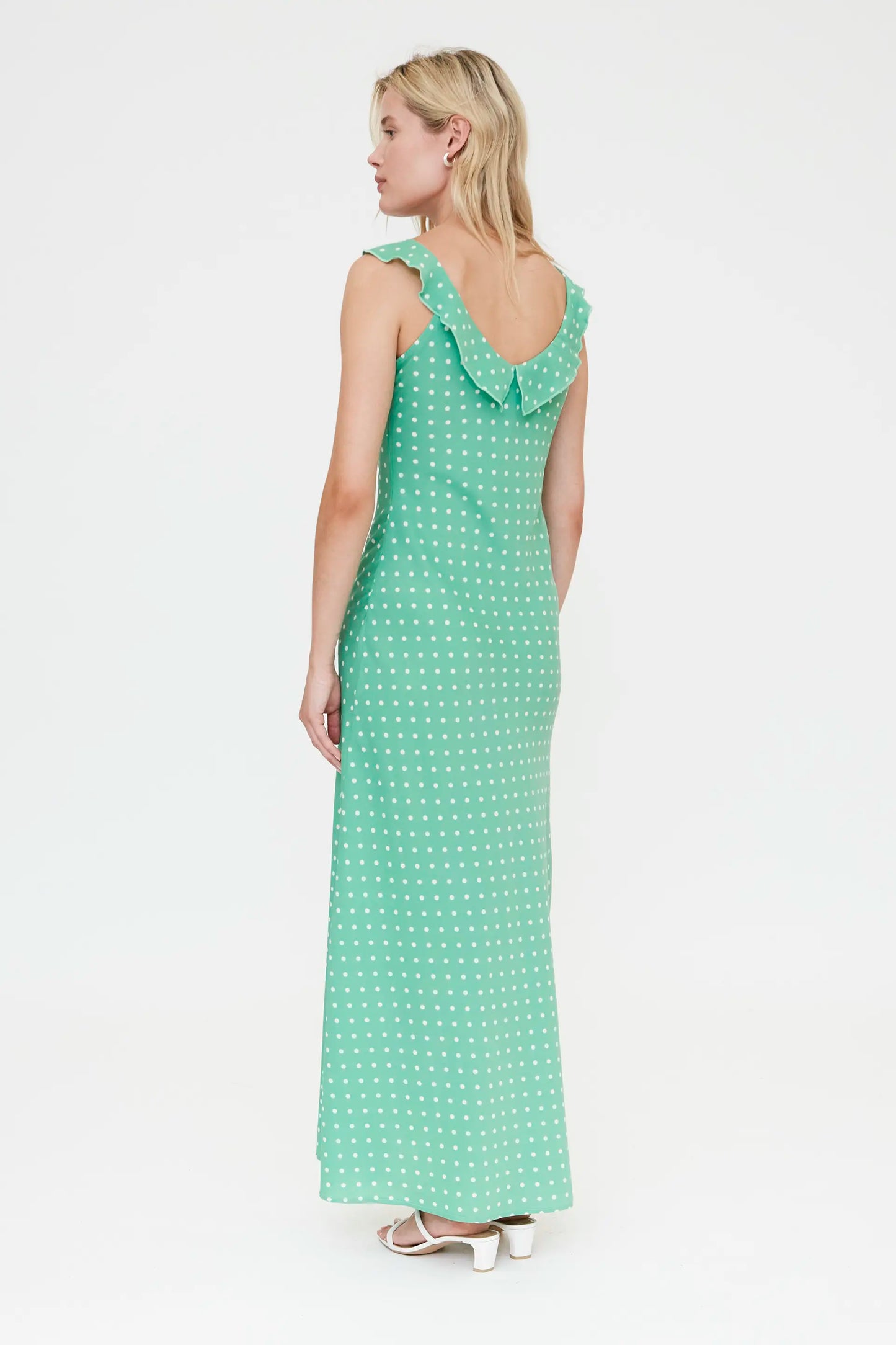 Vestido largo con estampado mini dots verde