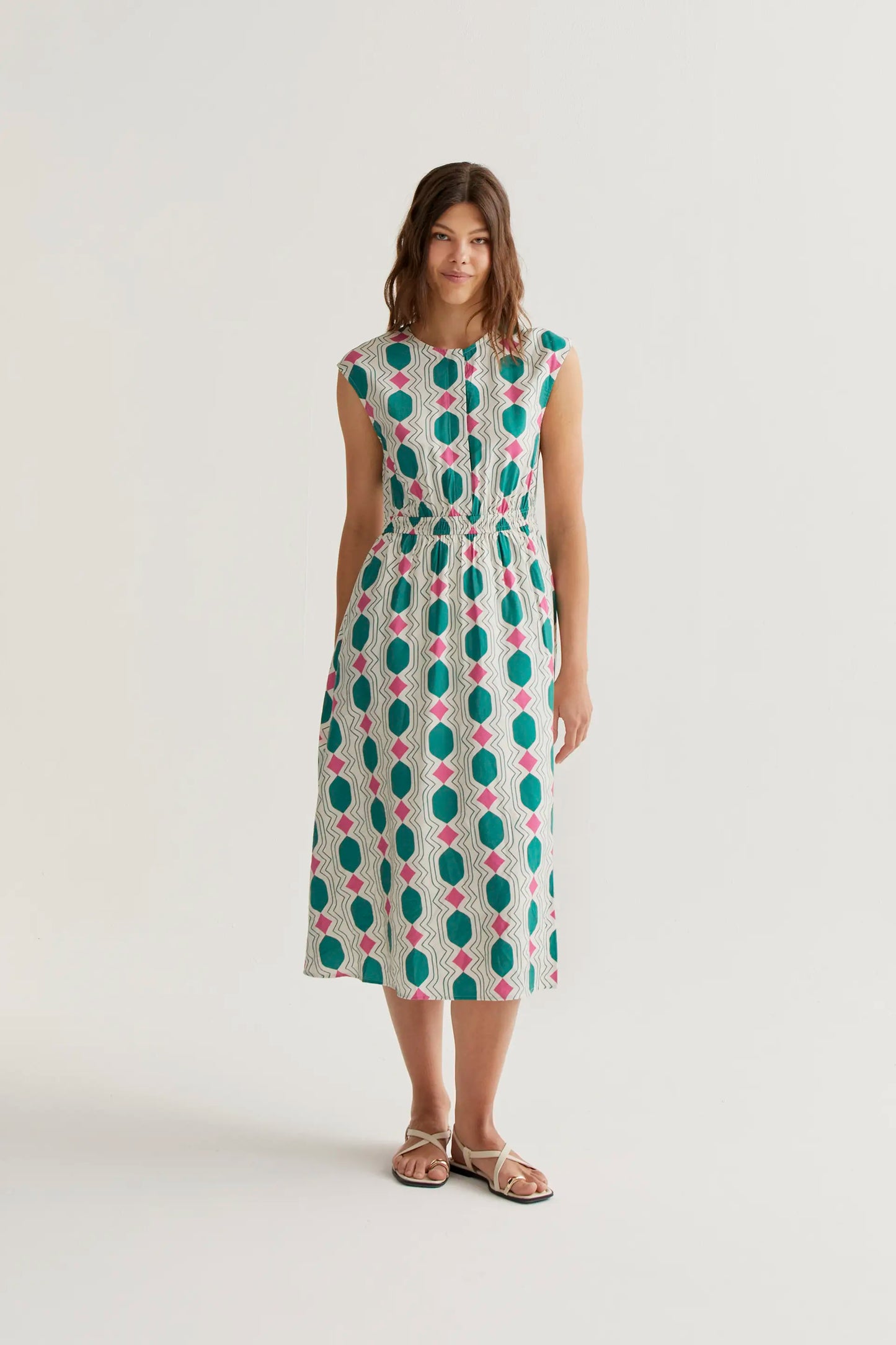 Abito midi con stampa geometrica