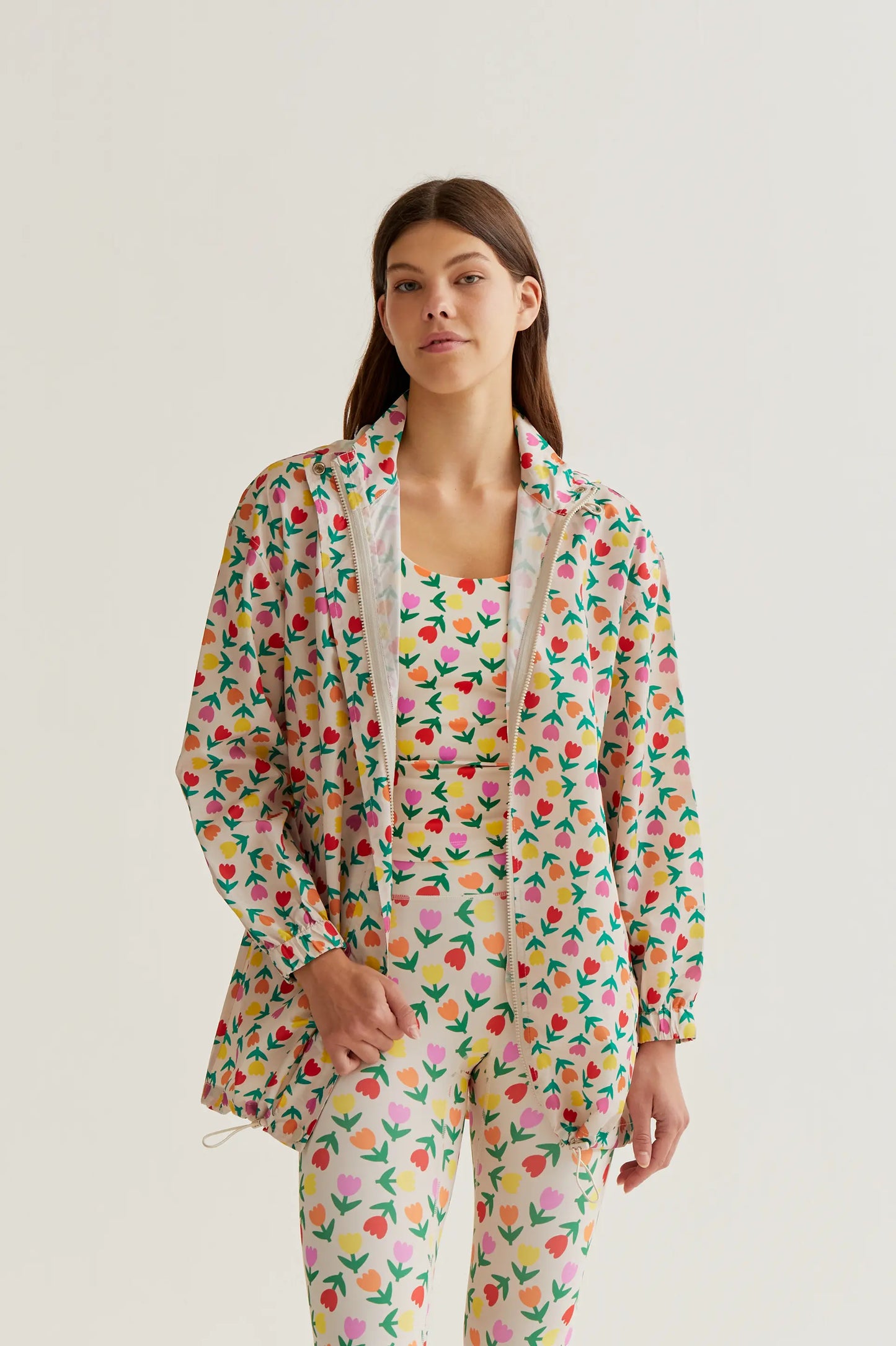 Jacket with Multicolor Tulips Print