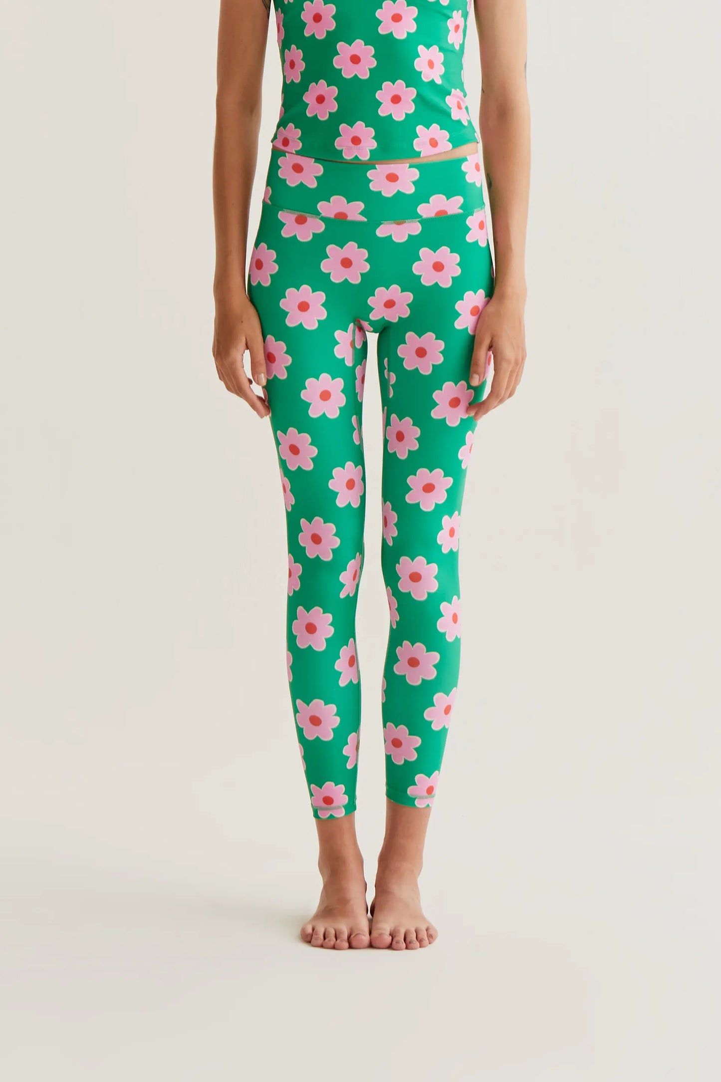Leggings sportivi con stampa di fiori rosa