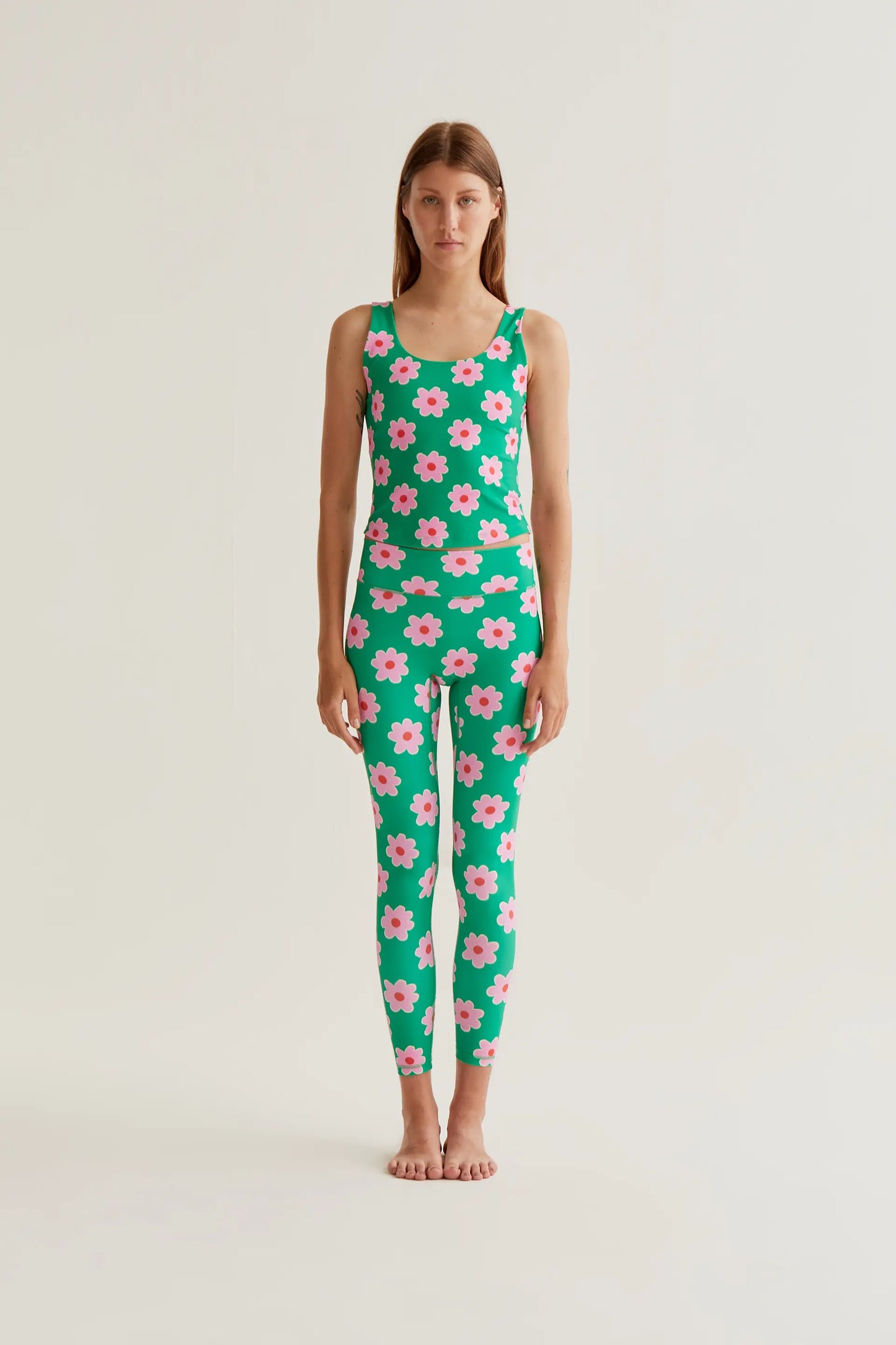 Leggings sportivi con stampa di fiori rosa