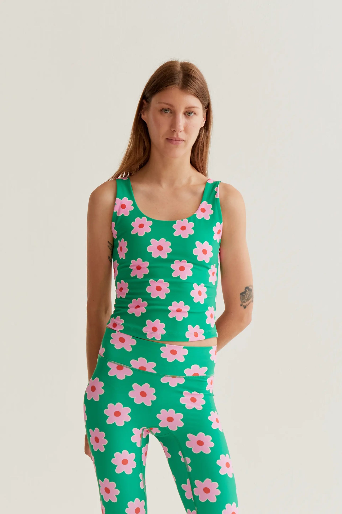 Pink Flowers Print Sports Top