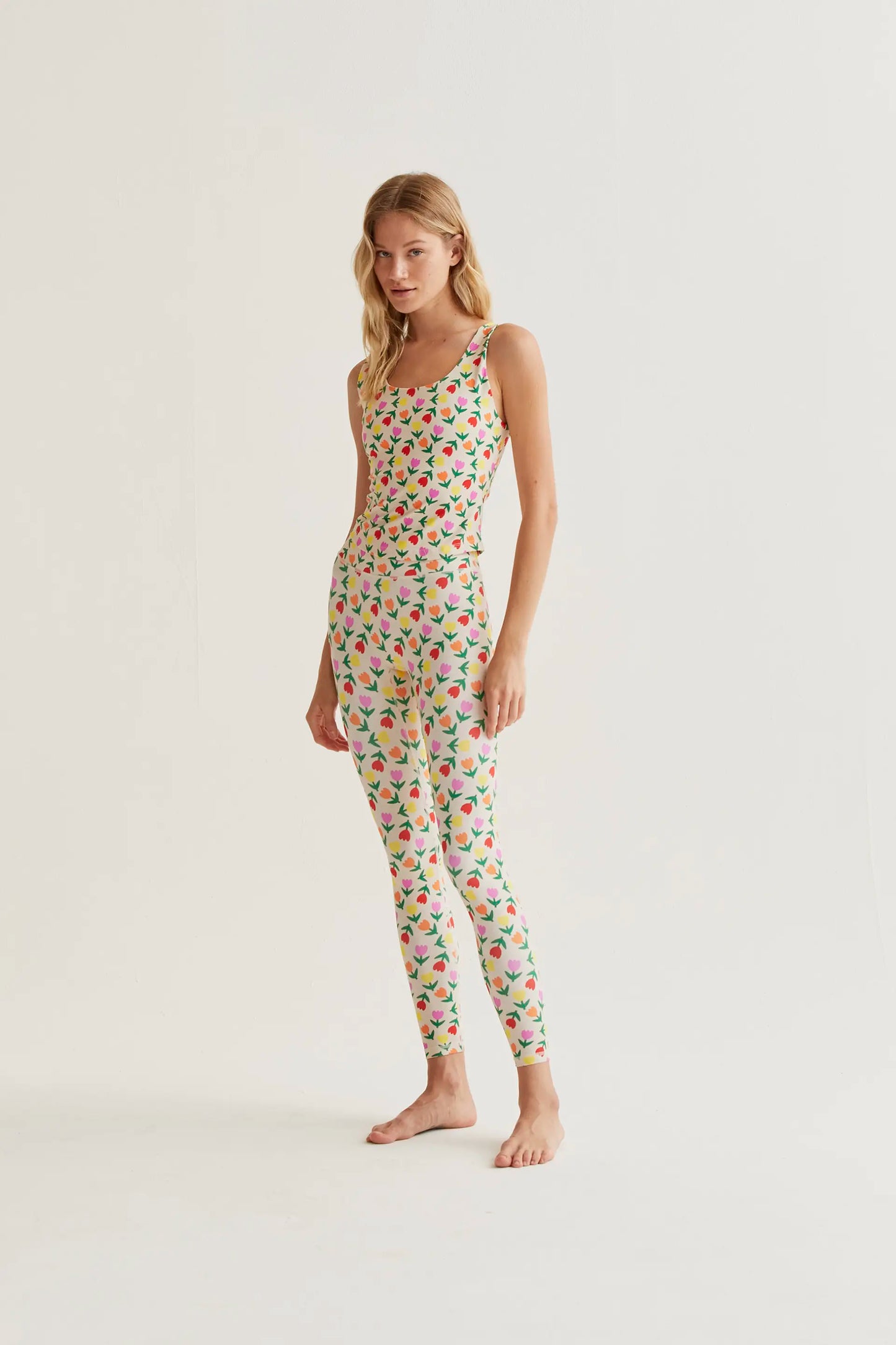 Top sportivo con stampa Tulipani Multicolori