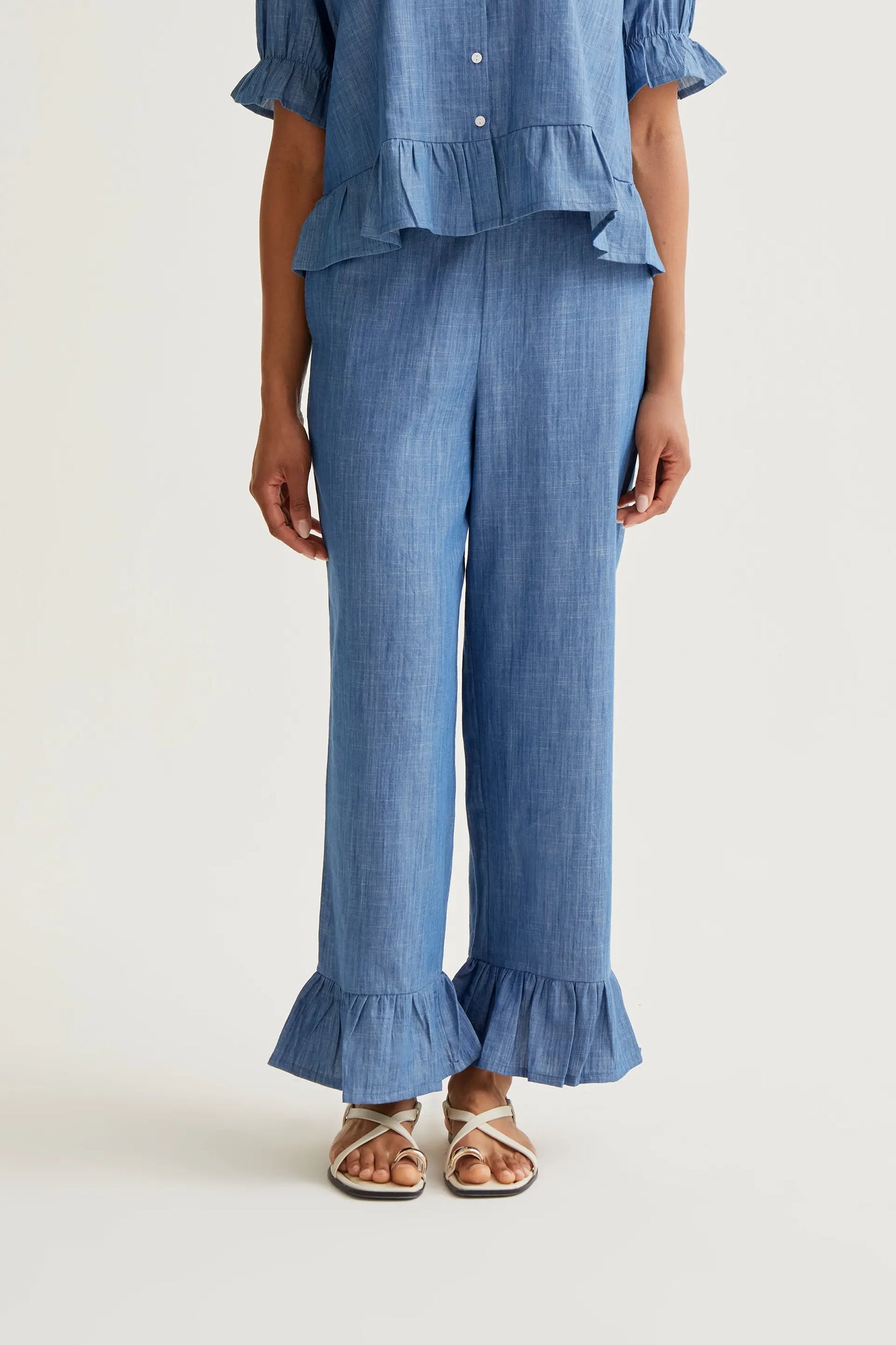 Pantaloni in chambray 100% cotone azzurro