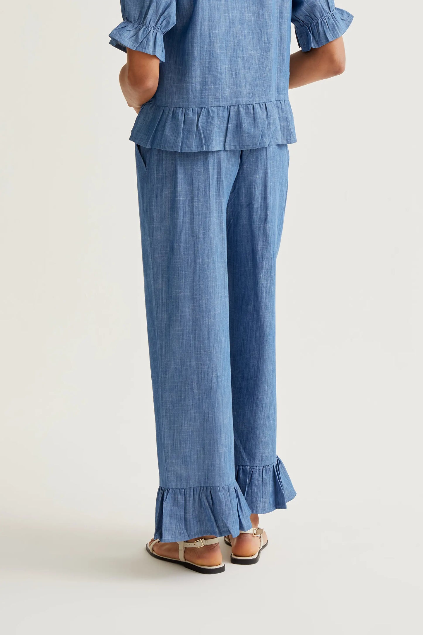 Pantaloni in chambray 100% cotone azzurro