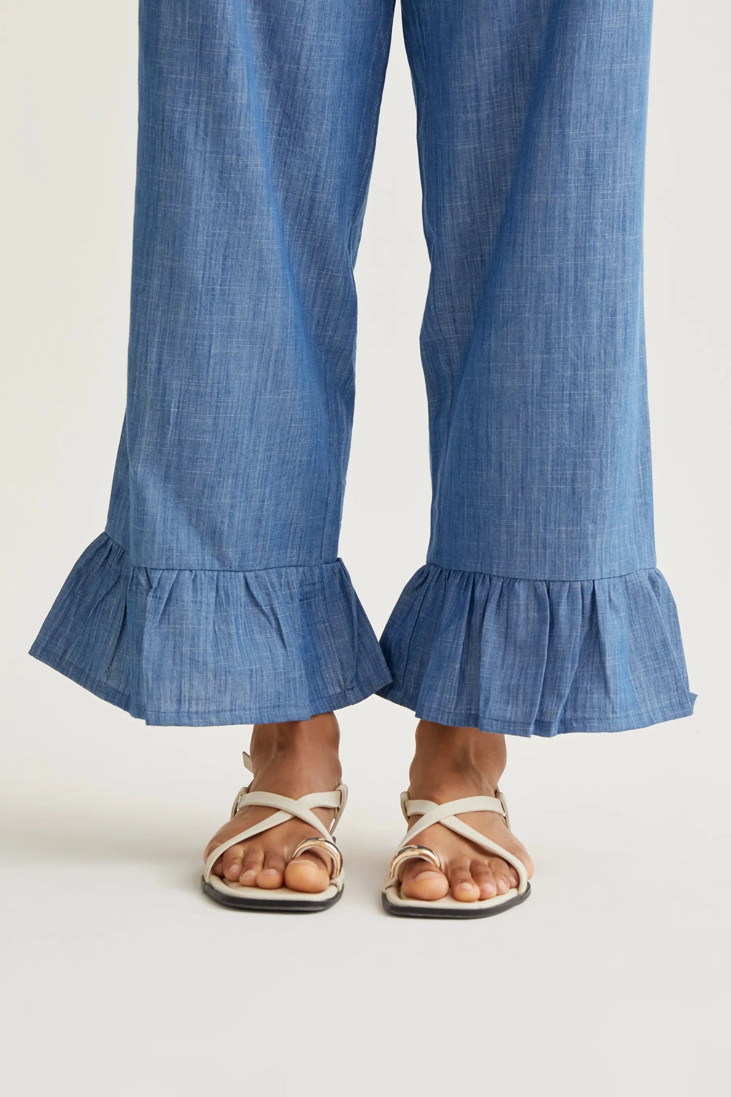 Pantaloni in chambray 100% cotone azzurro