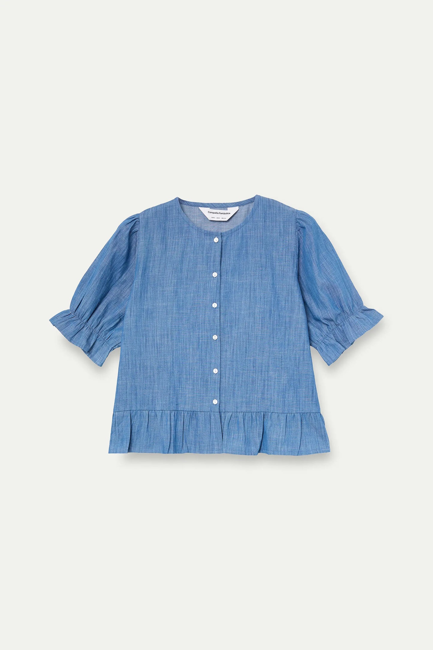 Camicia in chambray azzurro chiaro, 100% cotone.
