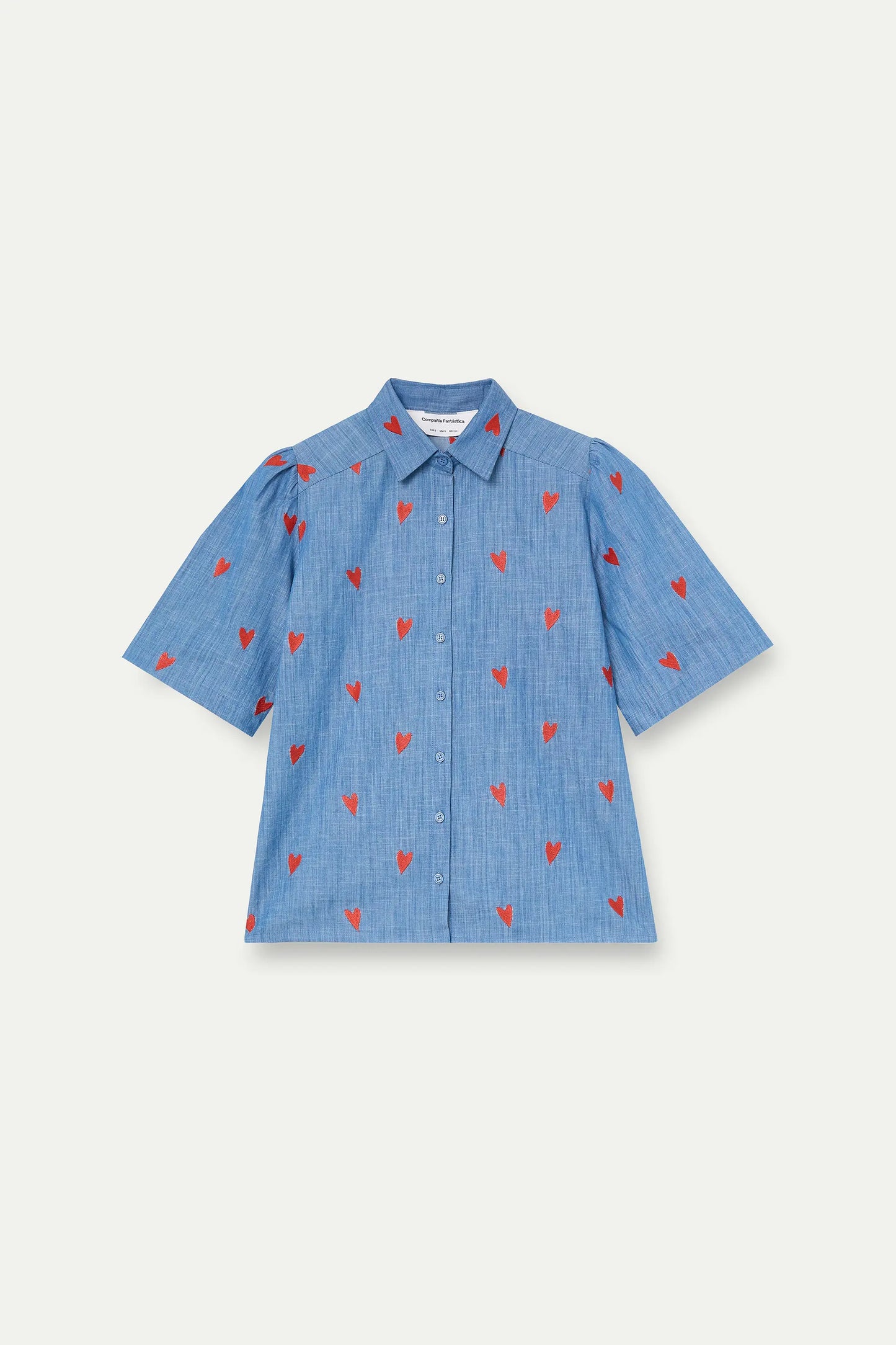 Camicia in chambray 100% cotone con cuori ricamati