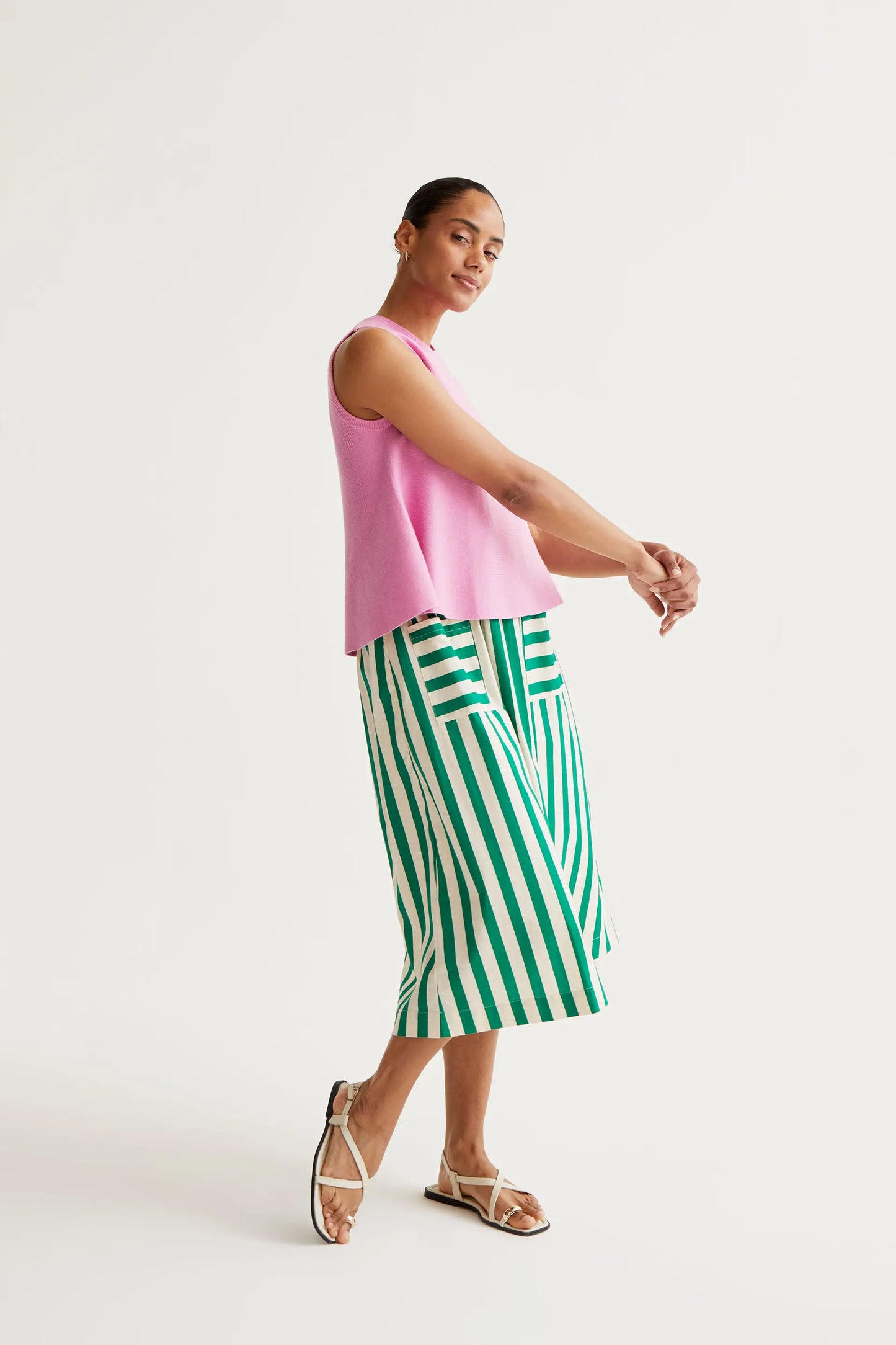 Falda midi con estampado Bamboo Green