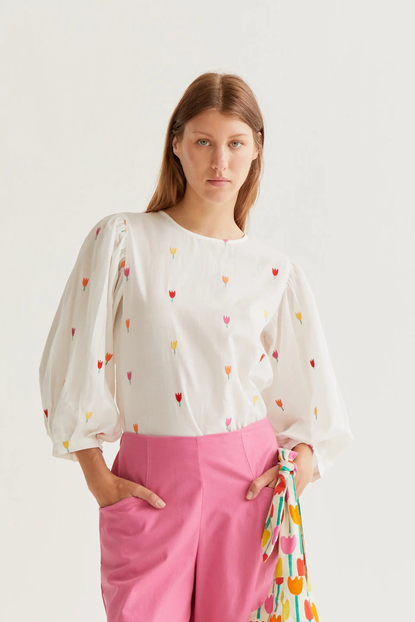 Top 100% cotone con stampa Multi Tulip