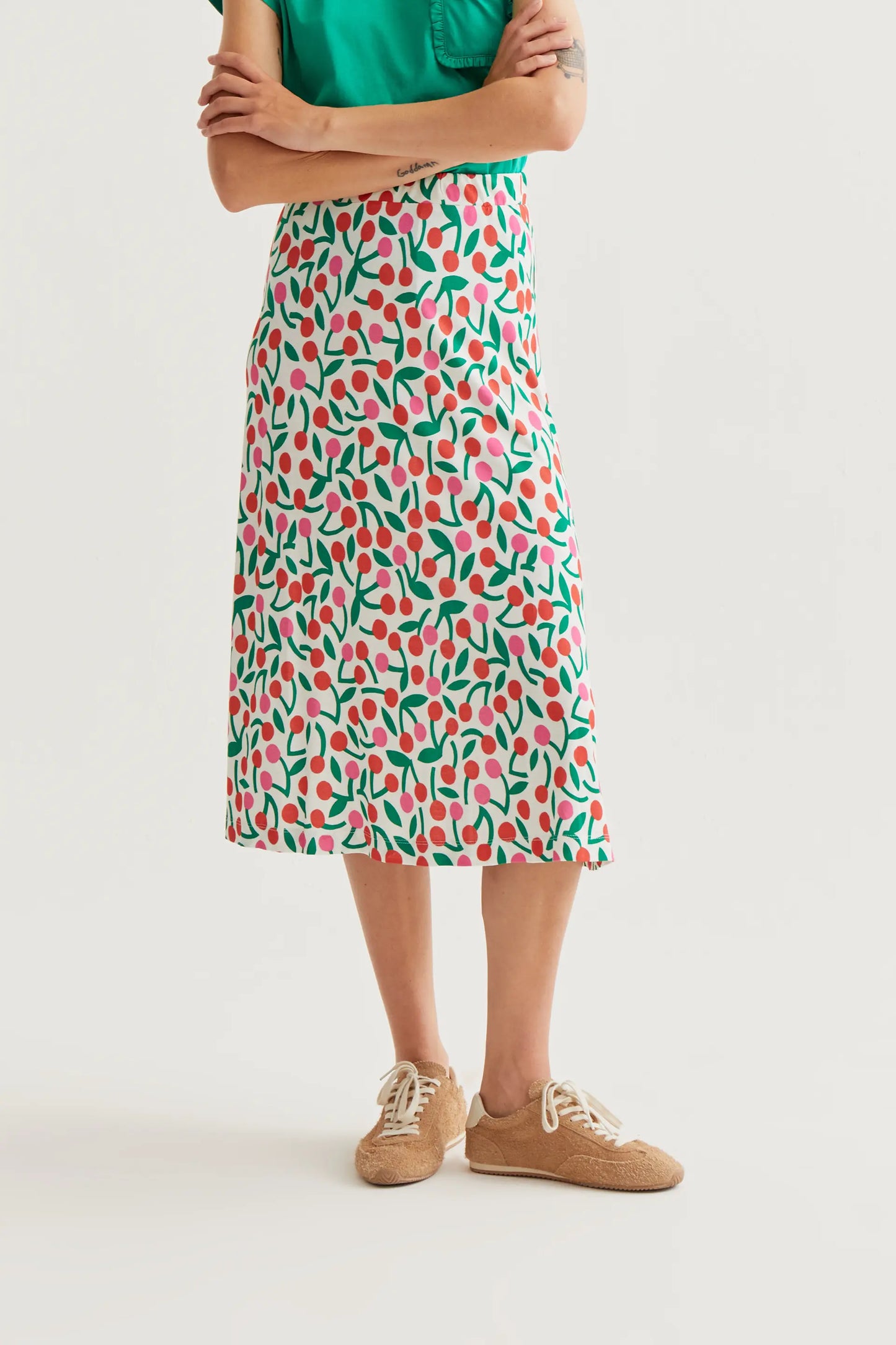 Falda midi con estampado Guinda