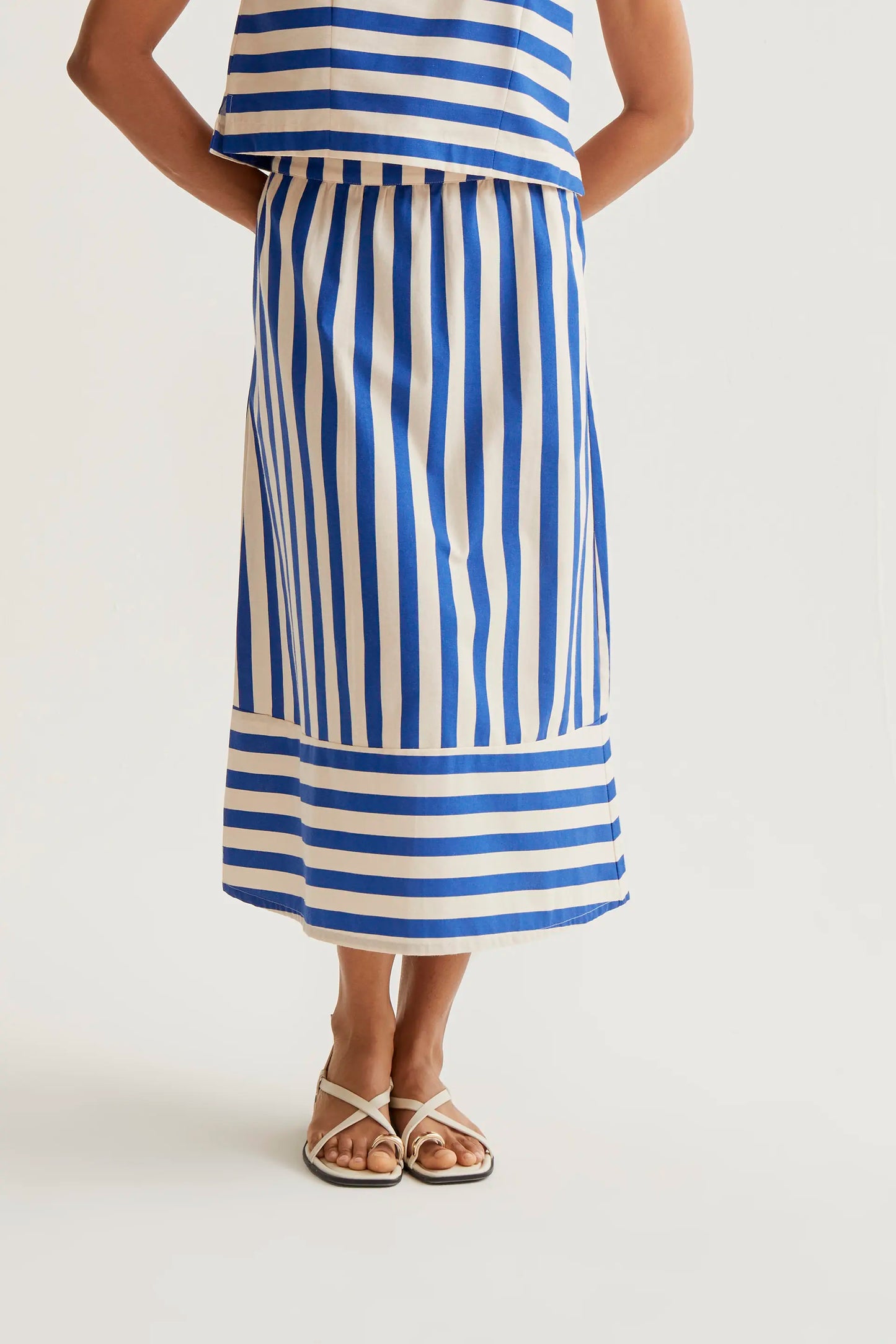 Gonna midi con stampa Bamboo Blue
