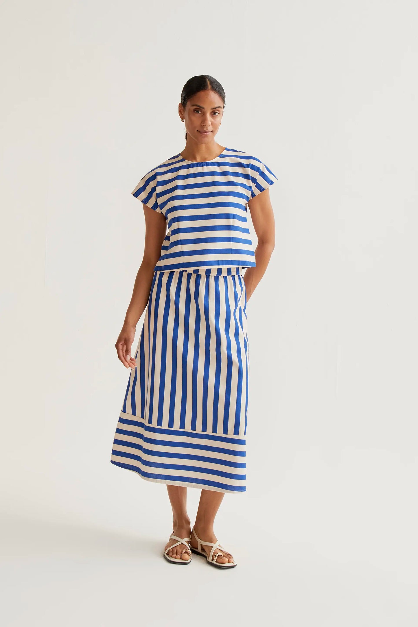 Gonna midi con stampa Bamboo Blue