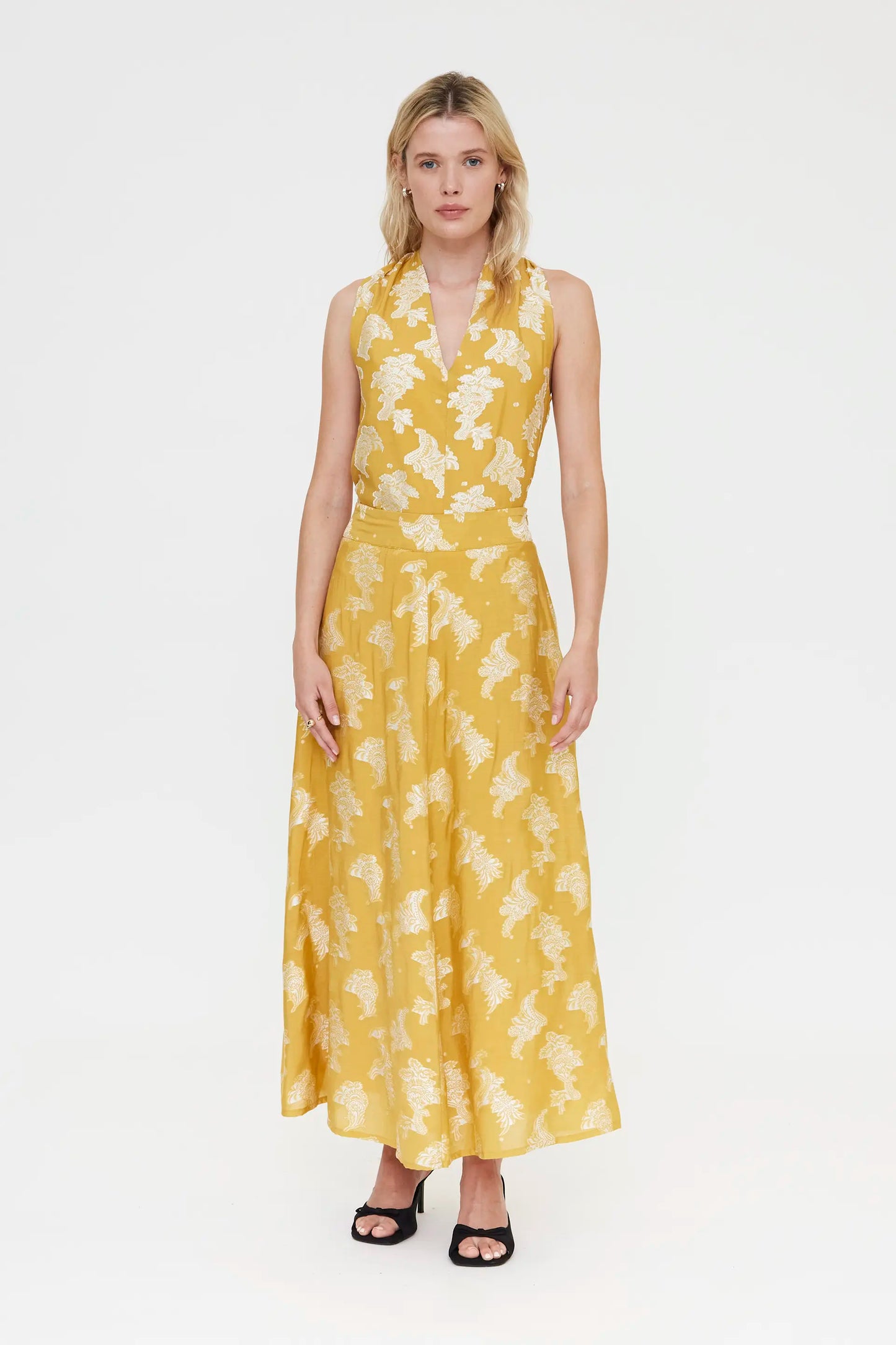 Falda larga con estampado amarillo