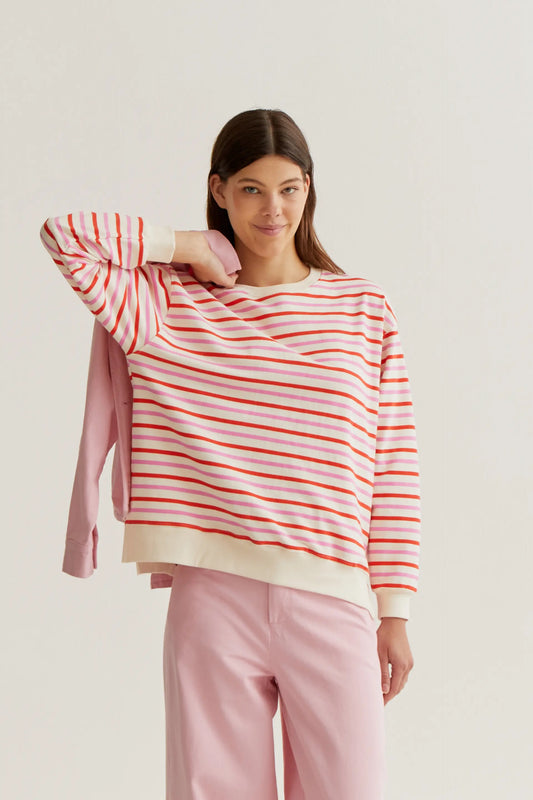 Sudadera con estampado de rayas rosa y rojo