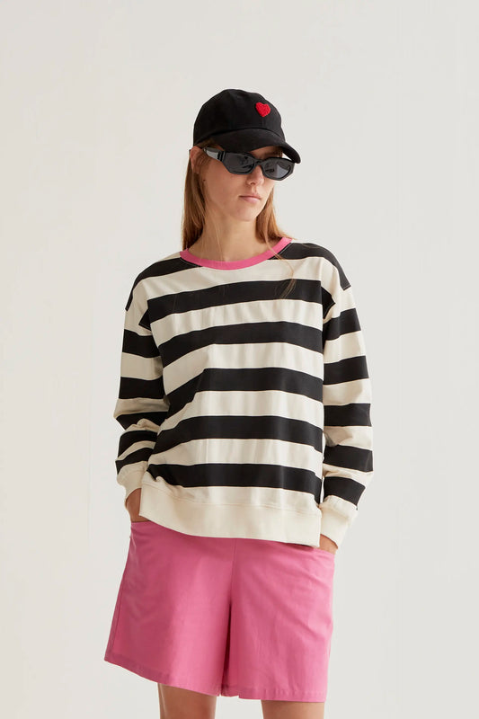 Sudadera con estampado de rayas blanco y negro