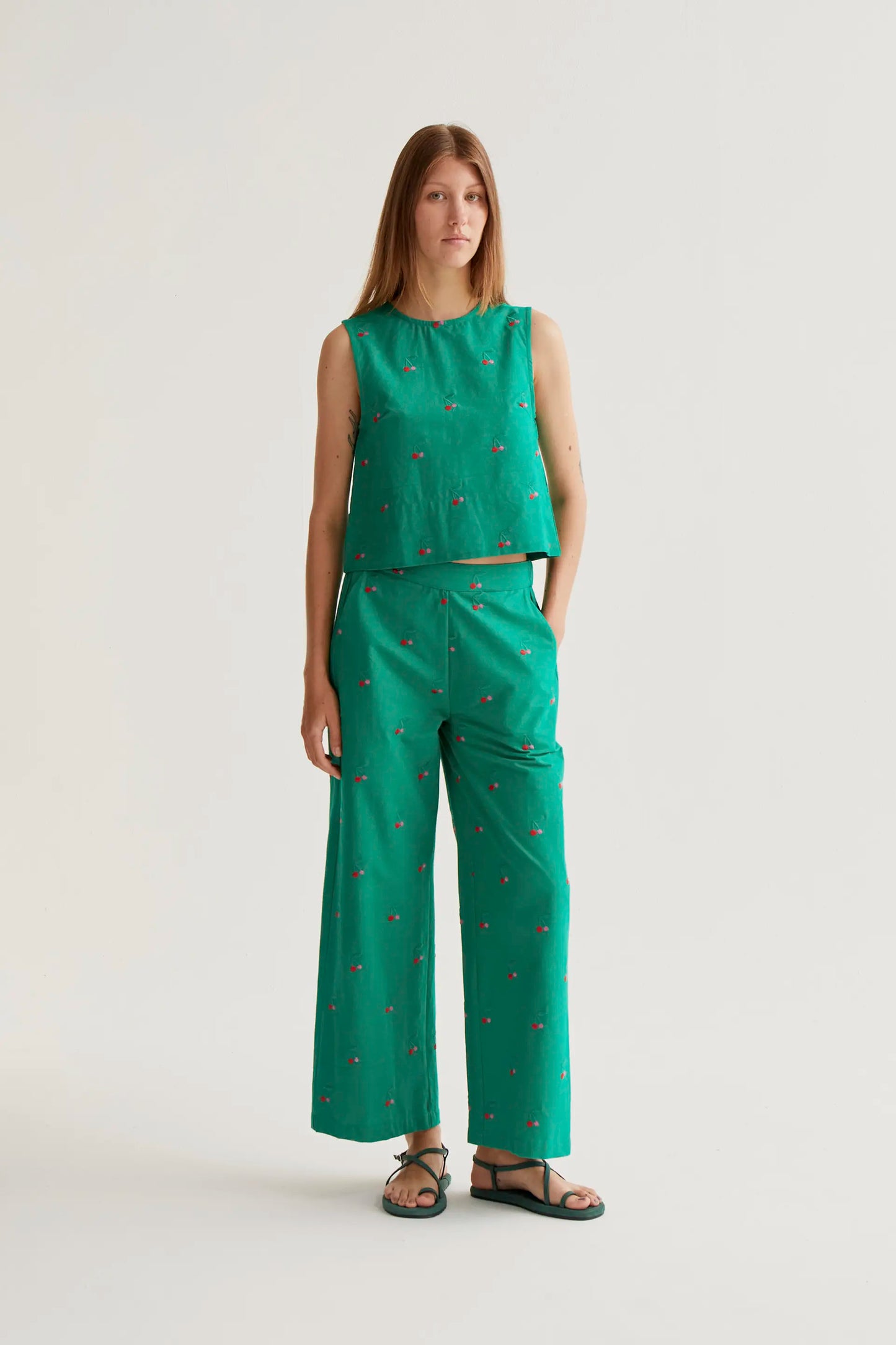 Pantaloni con stampa Green Cherries