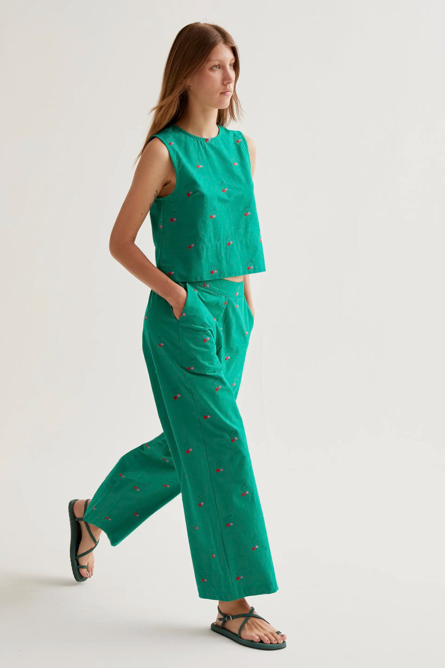 Pantaloni con stampa Green Cherries