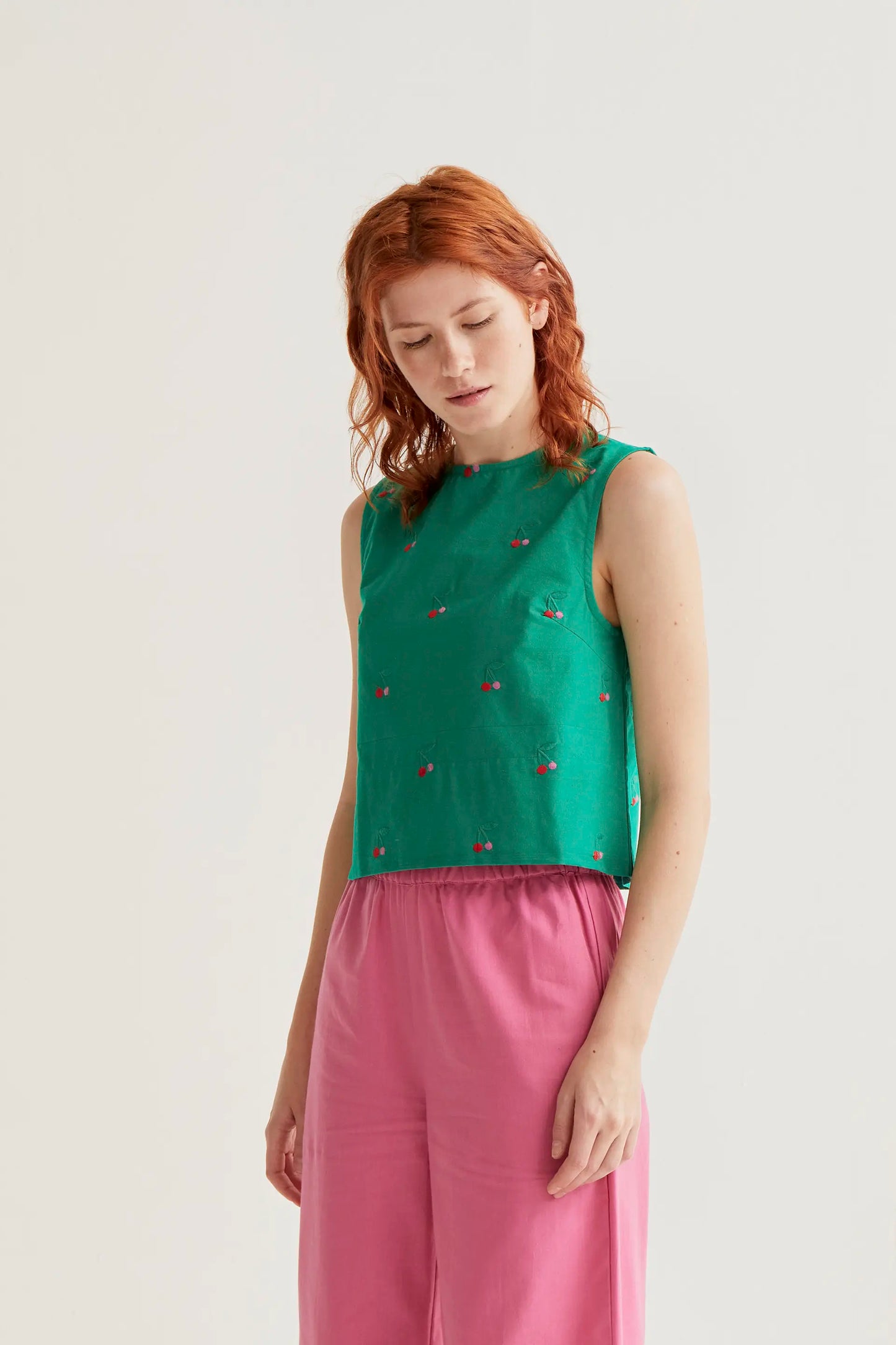 Top con stampa Green Cherries