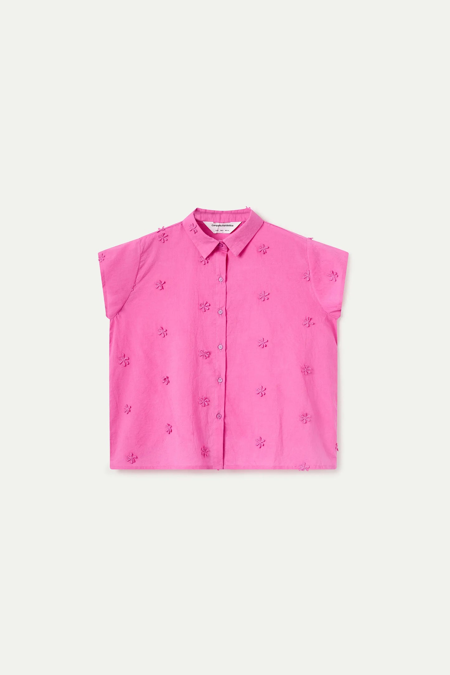 100% cotton pink shirt with floral embroidery