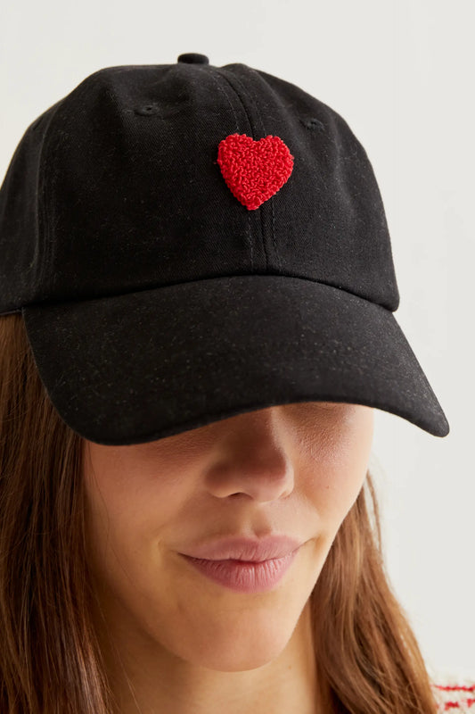 Black cap with embroidered heart