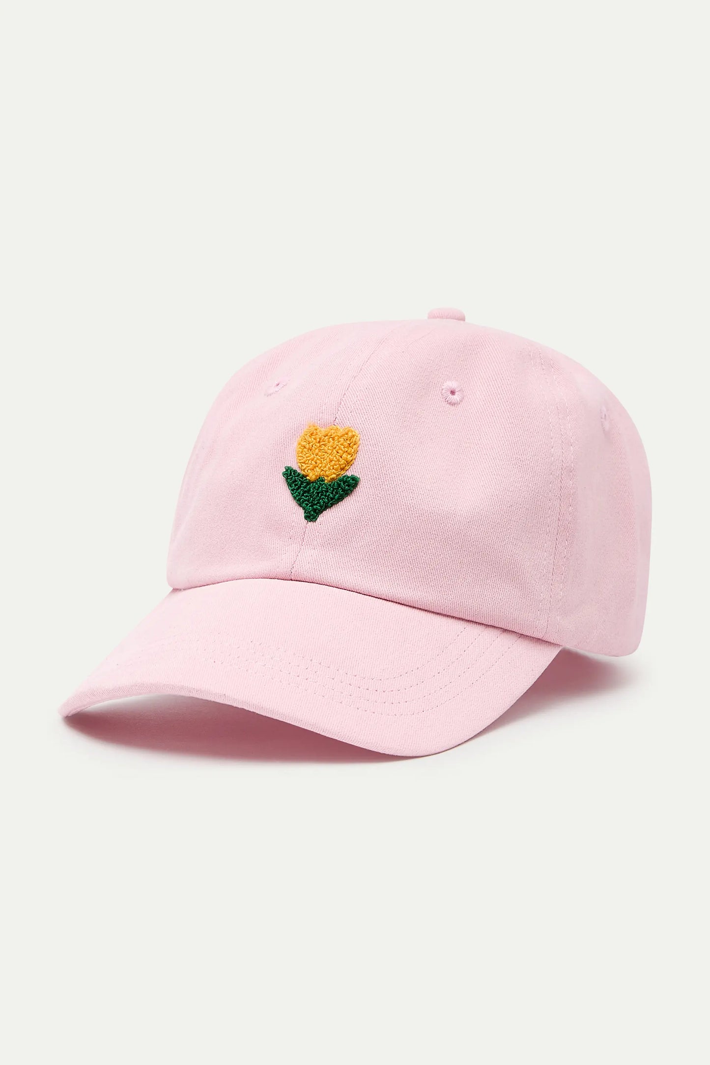 Cappellino rosa con ricamo a tulipano