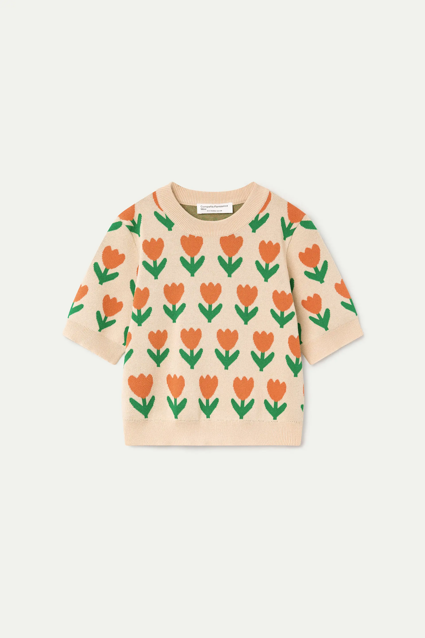 Girls' knitted sweater with Orange Tulip print