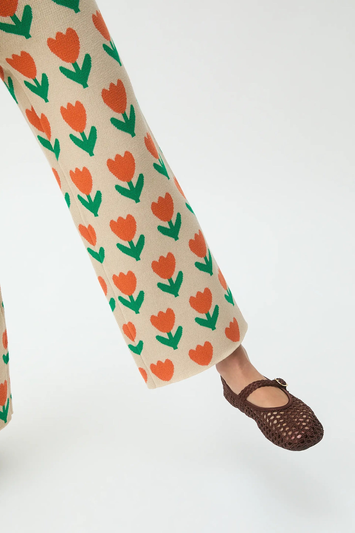 Girls' knitted trousers with Orange Tulip print