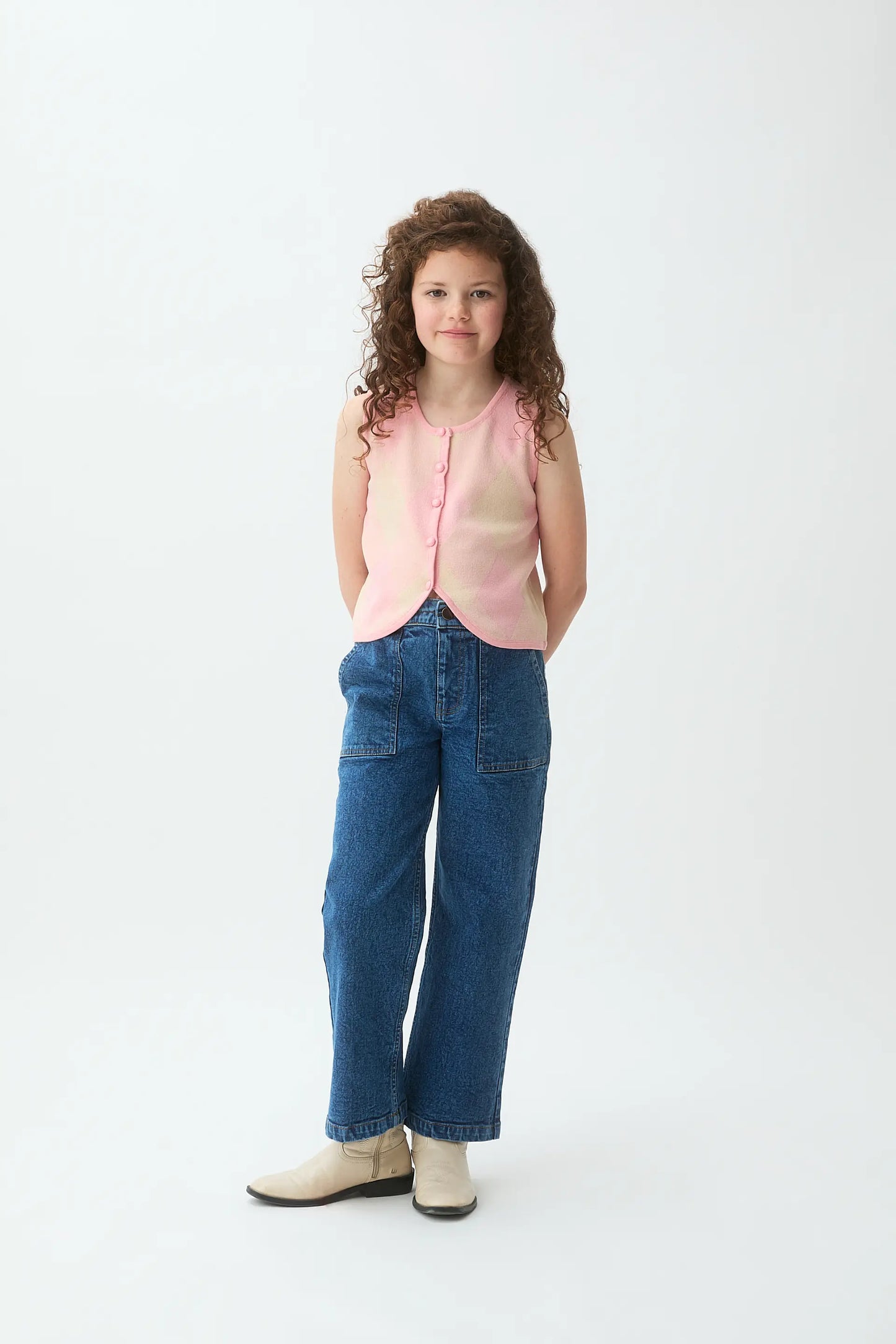 Gilet in maglia jacquard con diamanti rosa per bambina