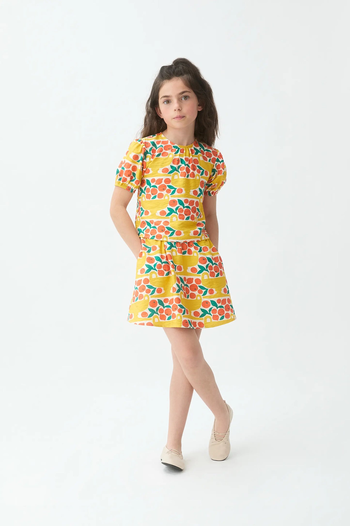 Gonna corta da bambina con stampa Citrus