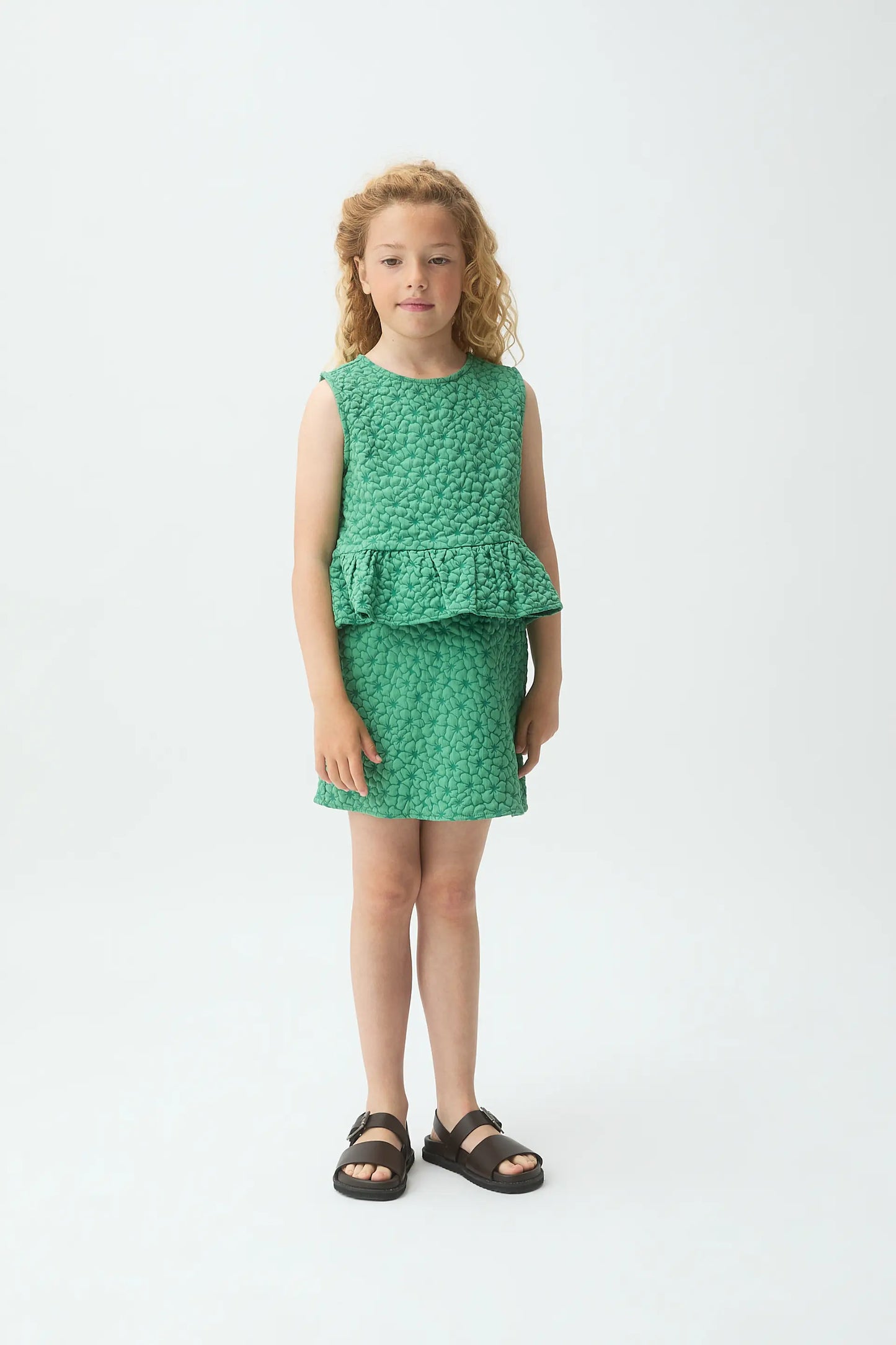 Gonna corta da bambina con stampa floreale verde