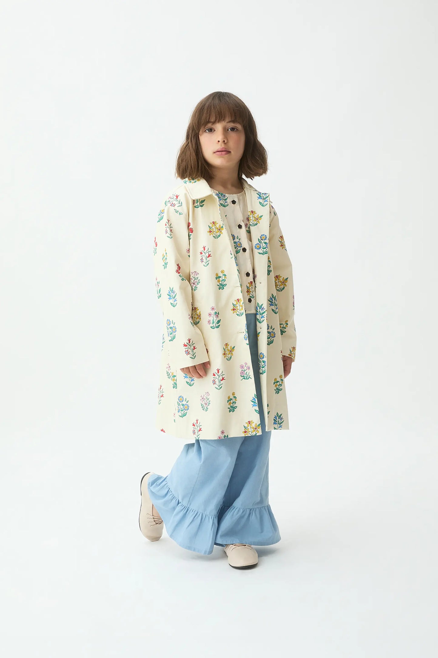 Girl's trench coat with Gardener print