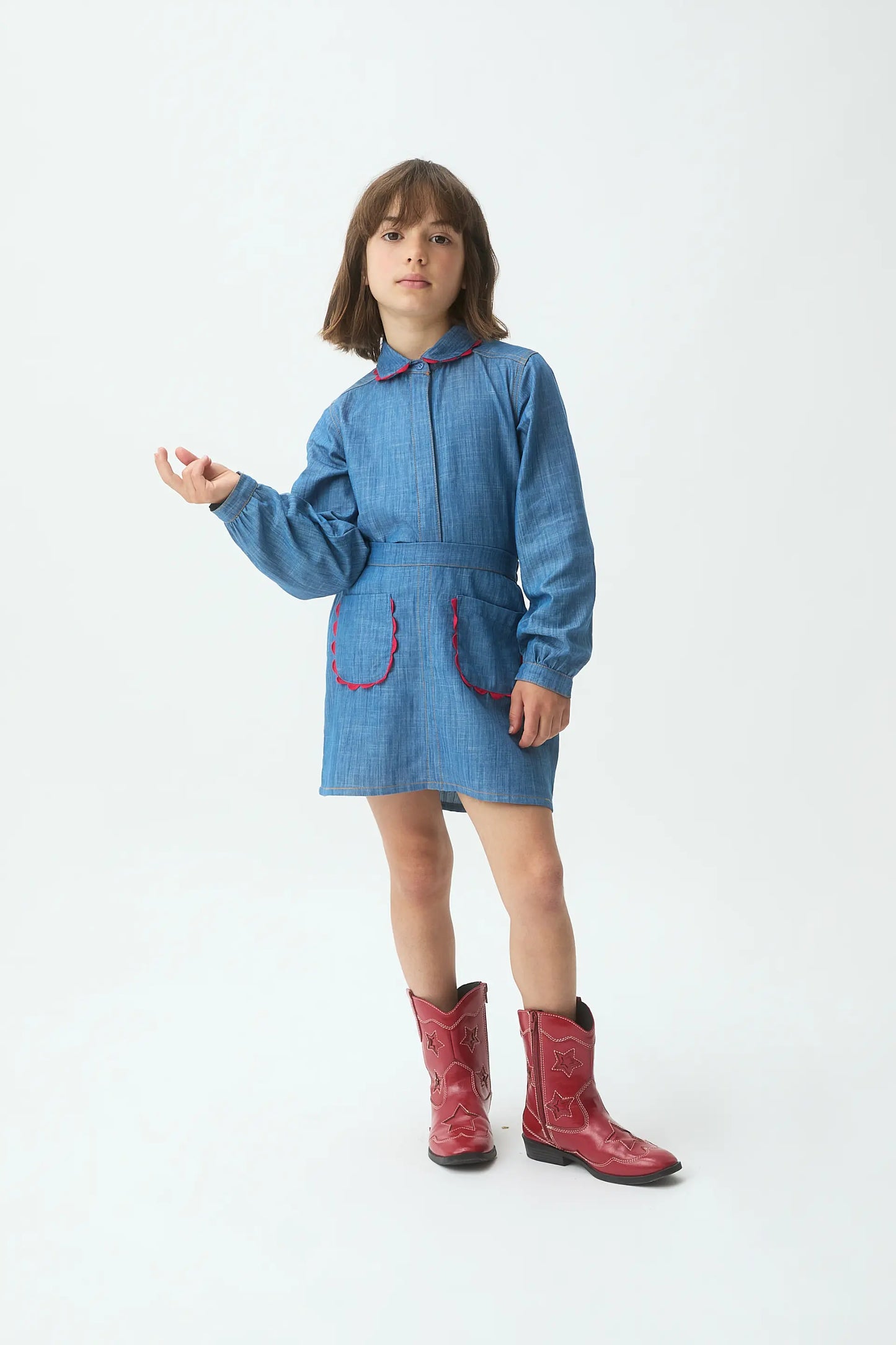 Camicia da bambina 100% cotone Chambray