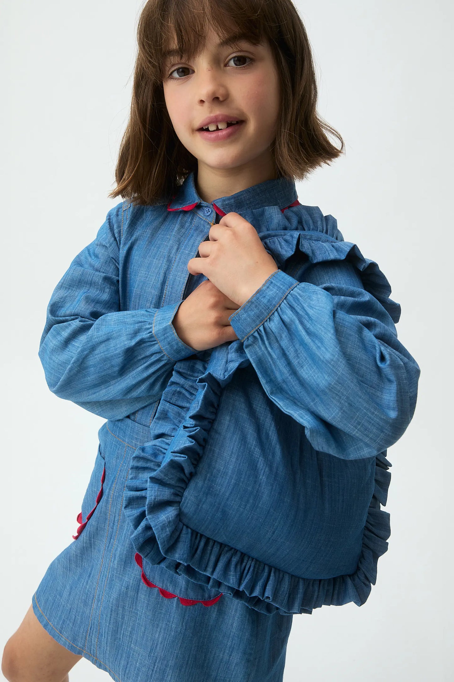 Camicia da bambina 100% cotone Chambray