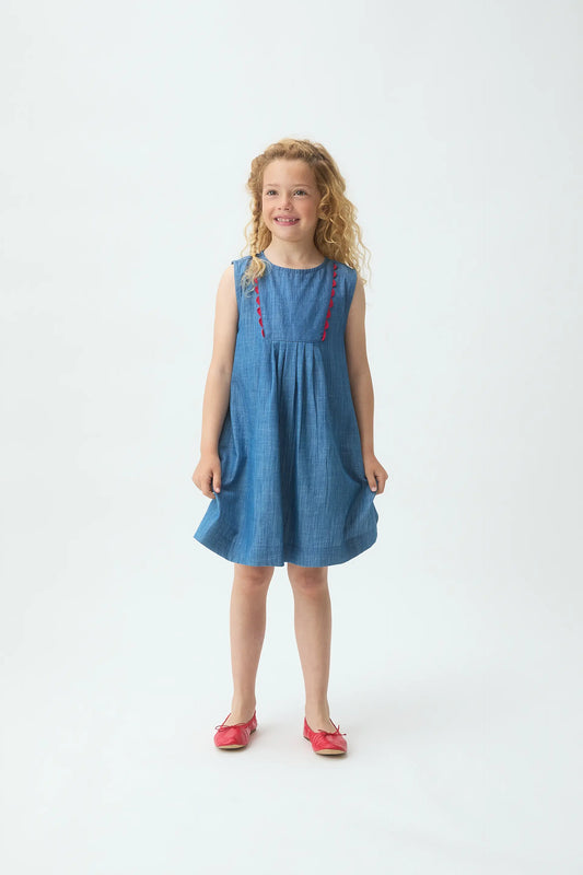 Vestido corto de niña 100% algodón Chambray