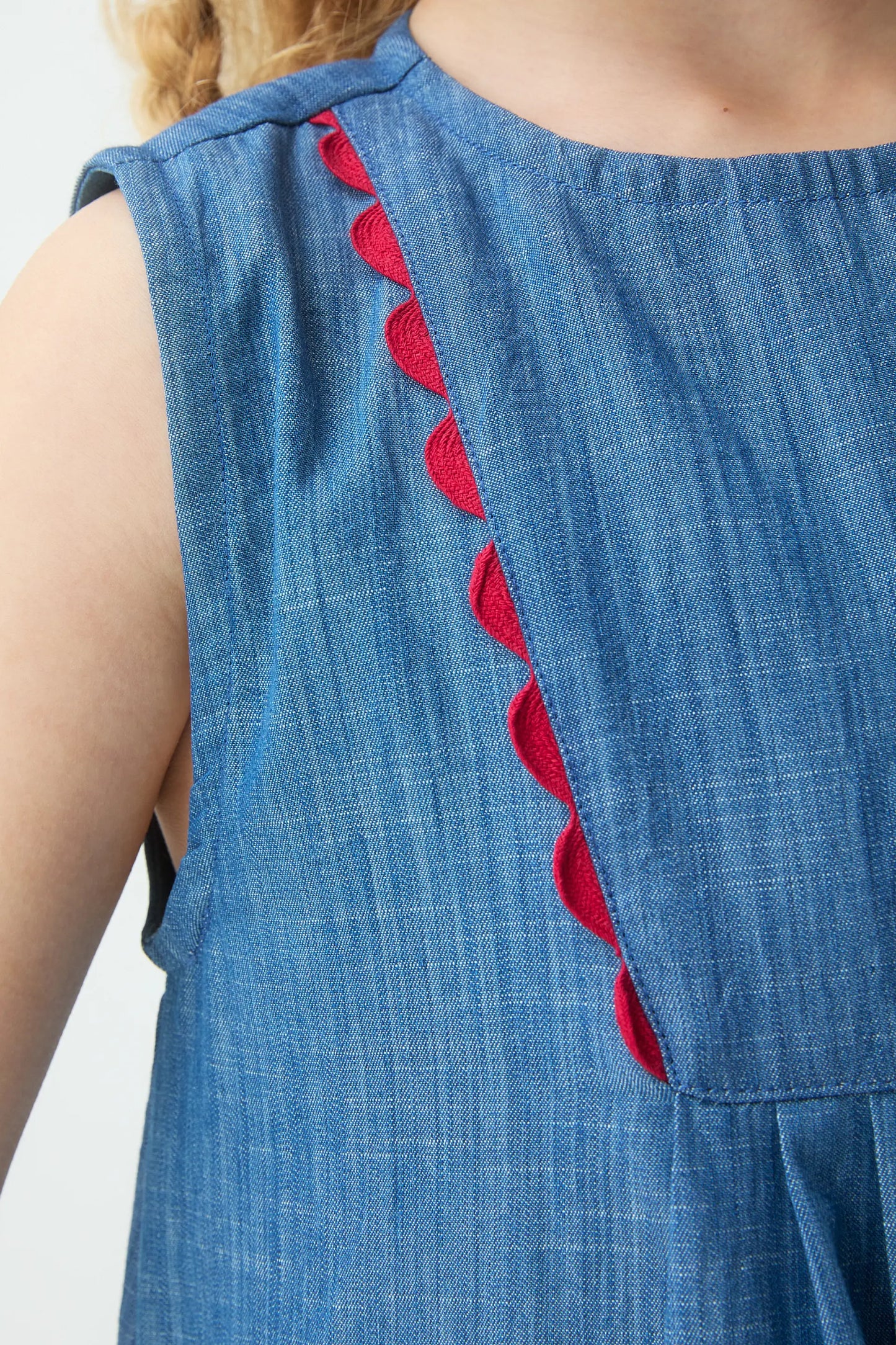 Short dress for girls, 100% cotton chambray
