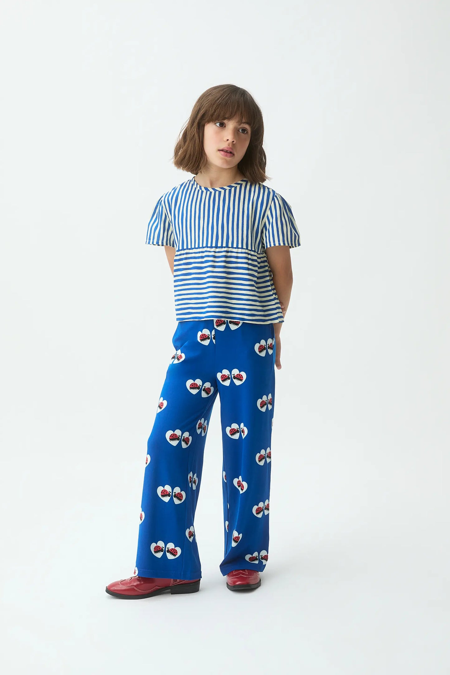 Top da bambina con stampa Lavagna blu