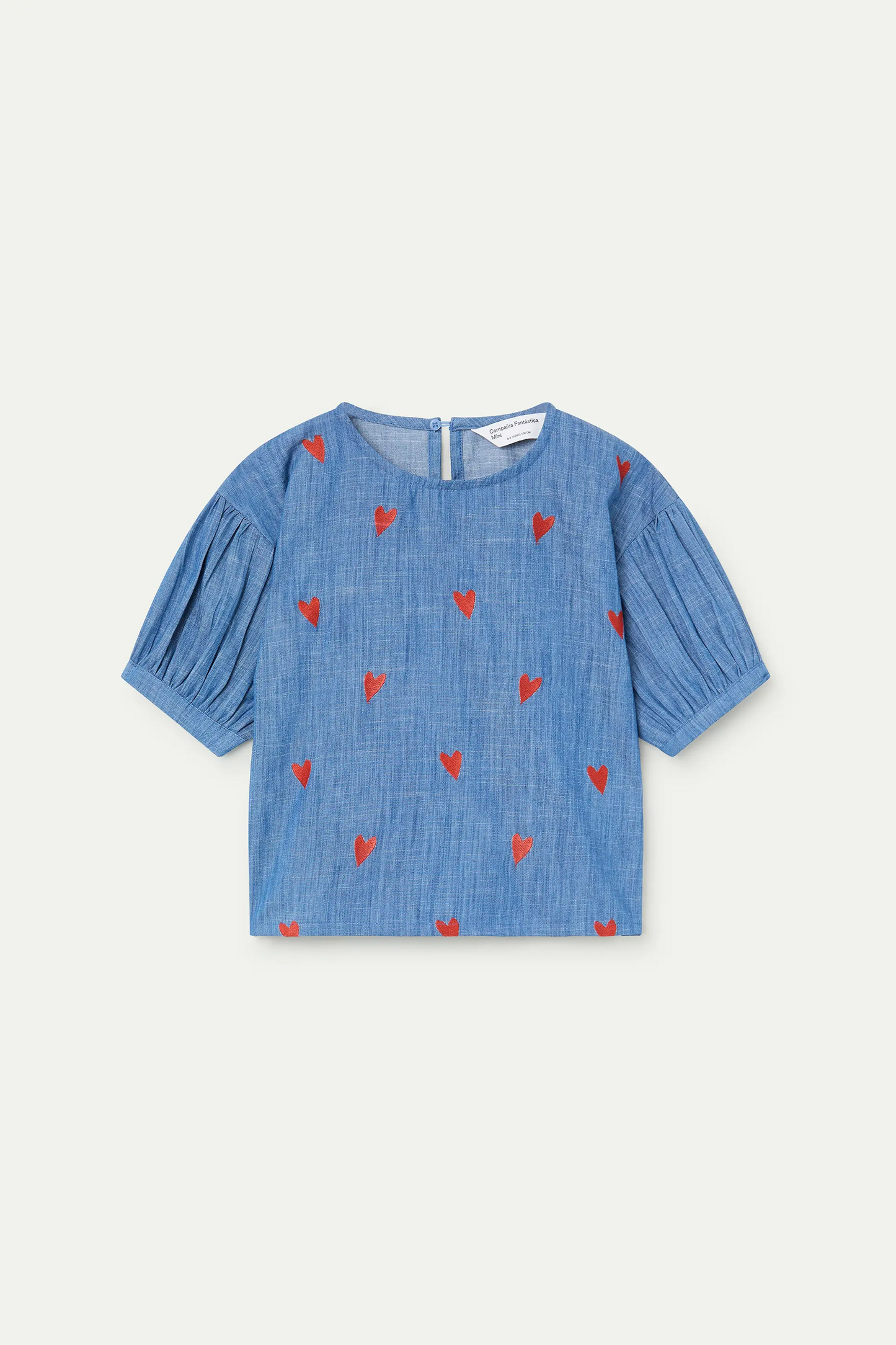 Top bambina, 100% cotone chambray con cuori