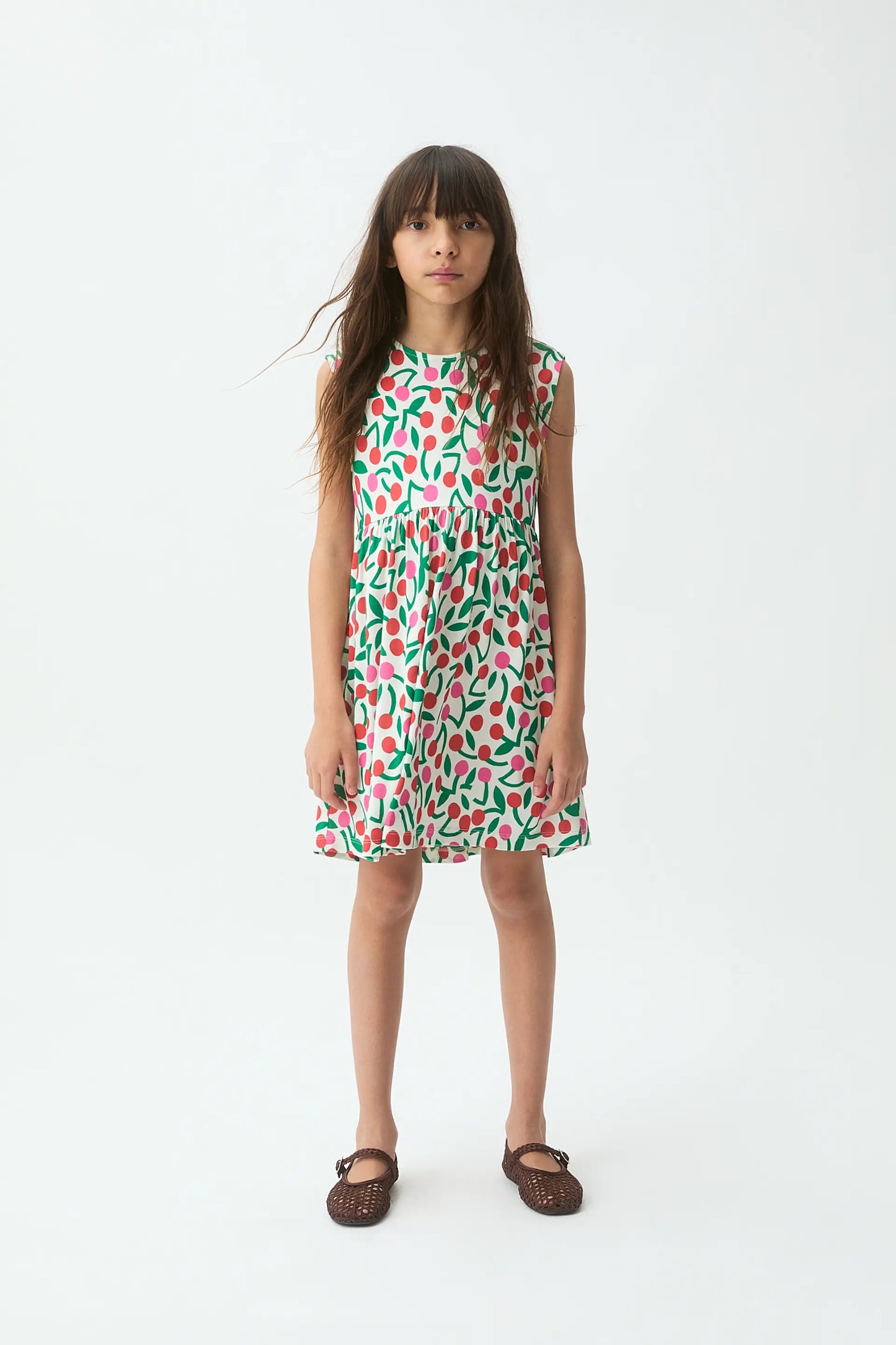 Short dress for girls with burgundy print