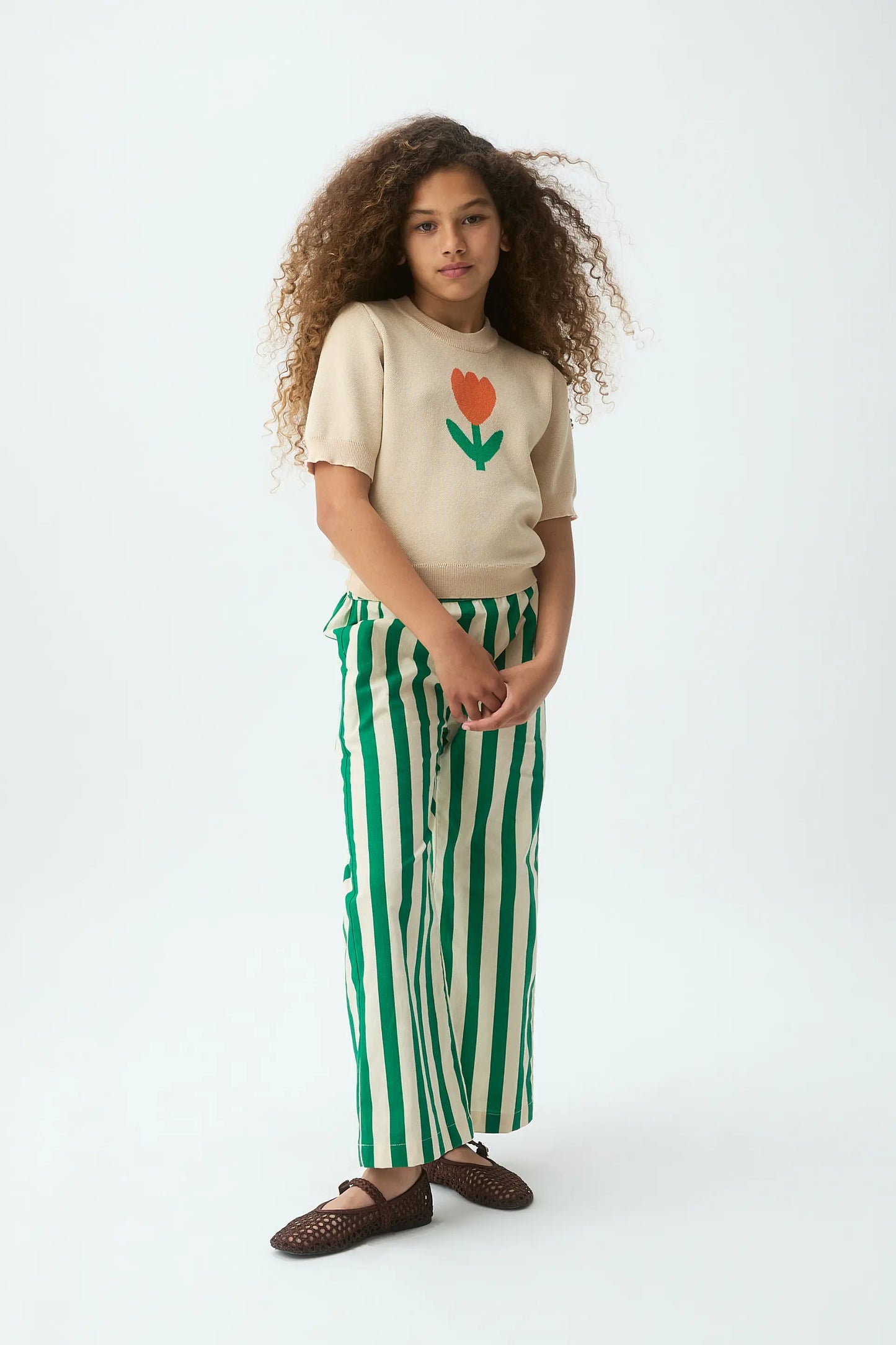 Girls' trousers with green bamboo print