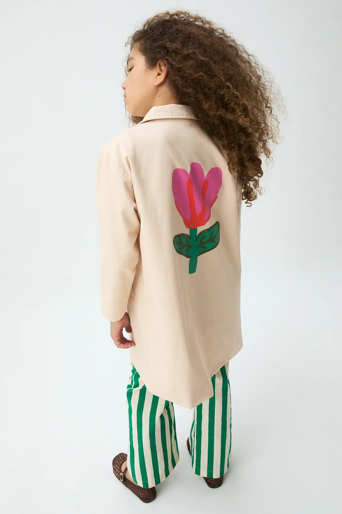 Girls' trousers with green bamboo print