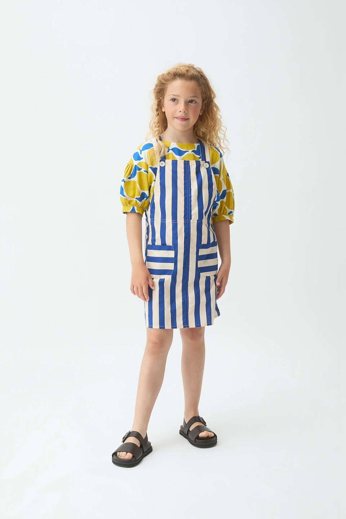 Abito scamiciato da bambina con stampa di bambù blu