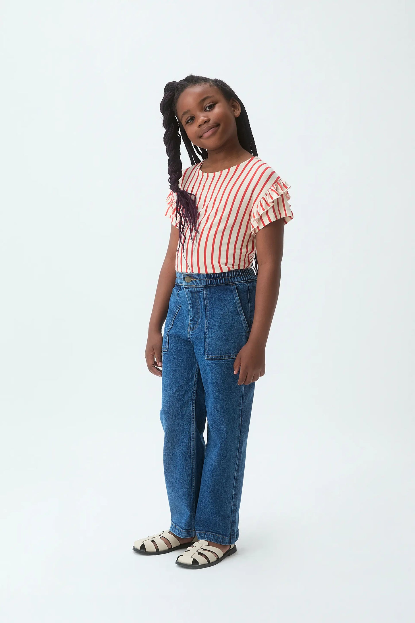 Girl's T-shirt with red striped print