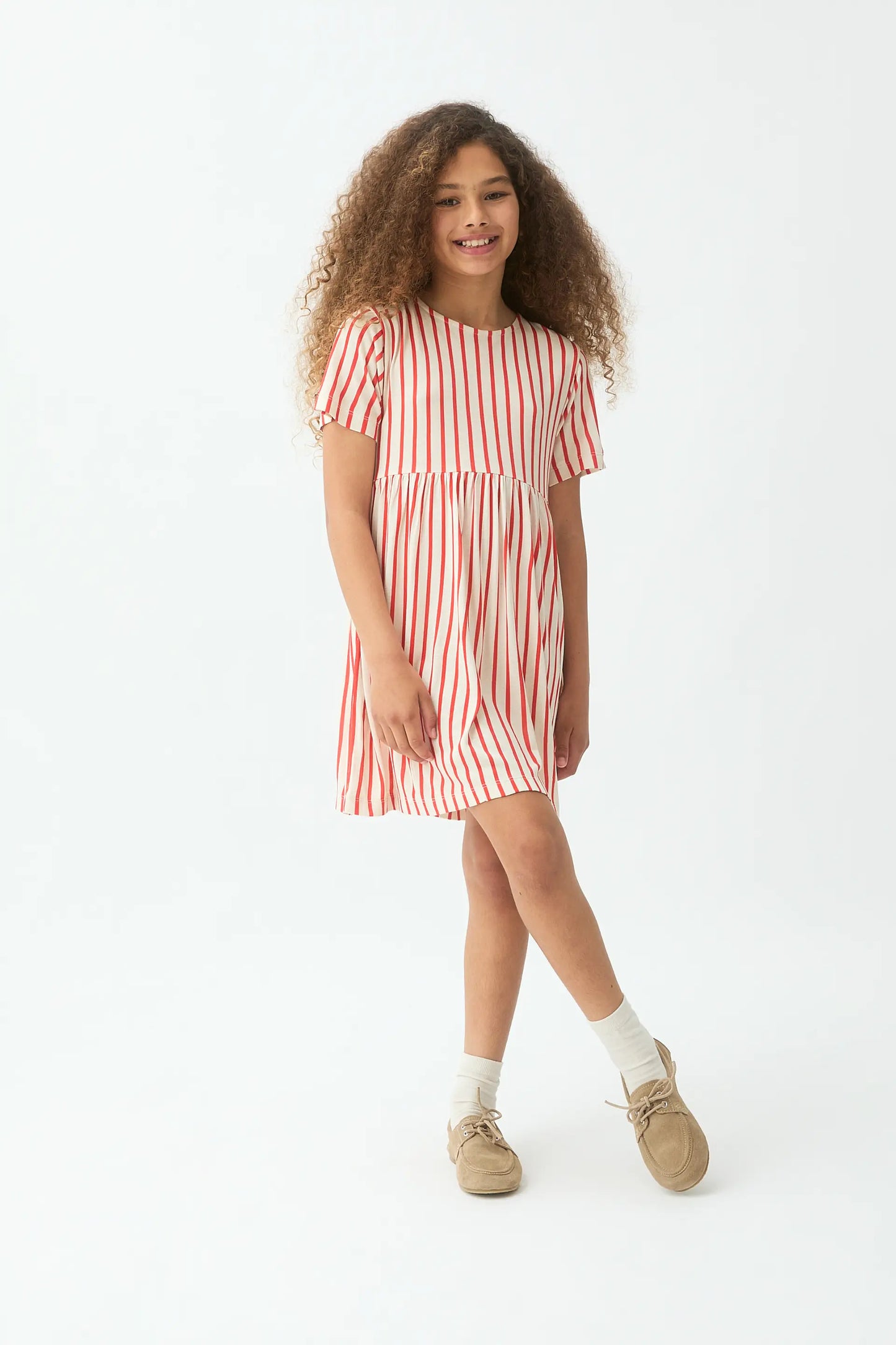 Short dress for girls with red striped print