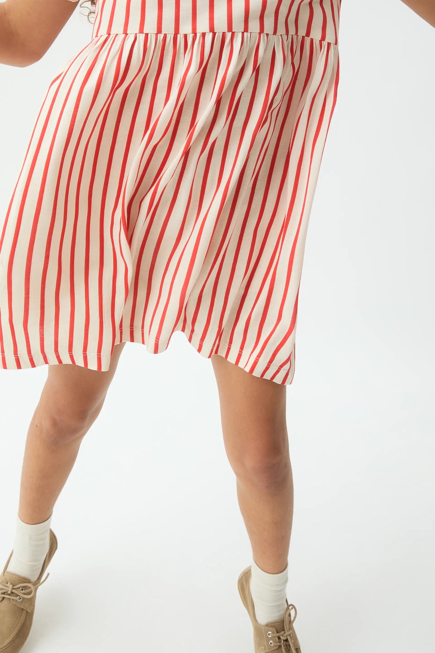 Short dress for girls with red striped print