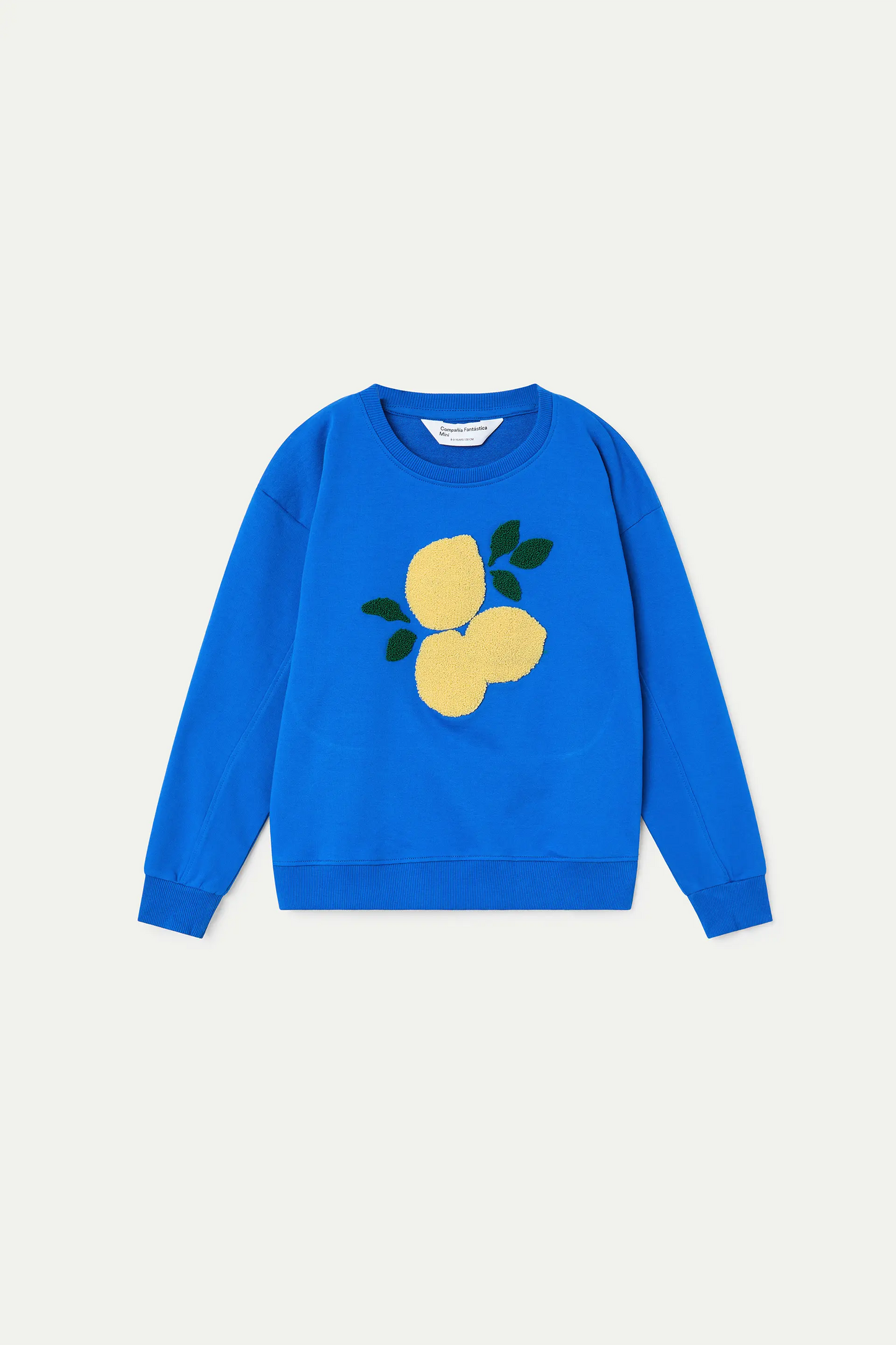 Felpa blu da bambina con toppa a forma di limone