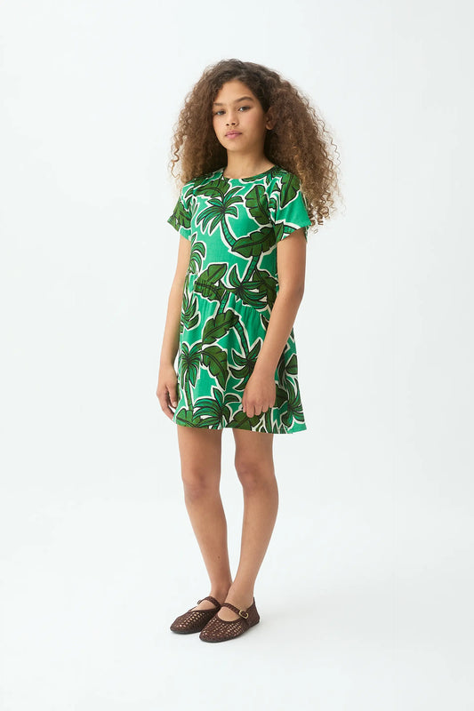 Vestido corto de niña con estampado Palm Tree