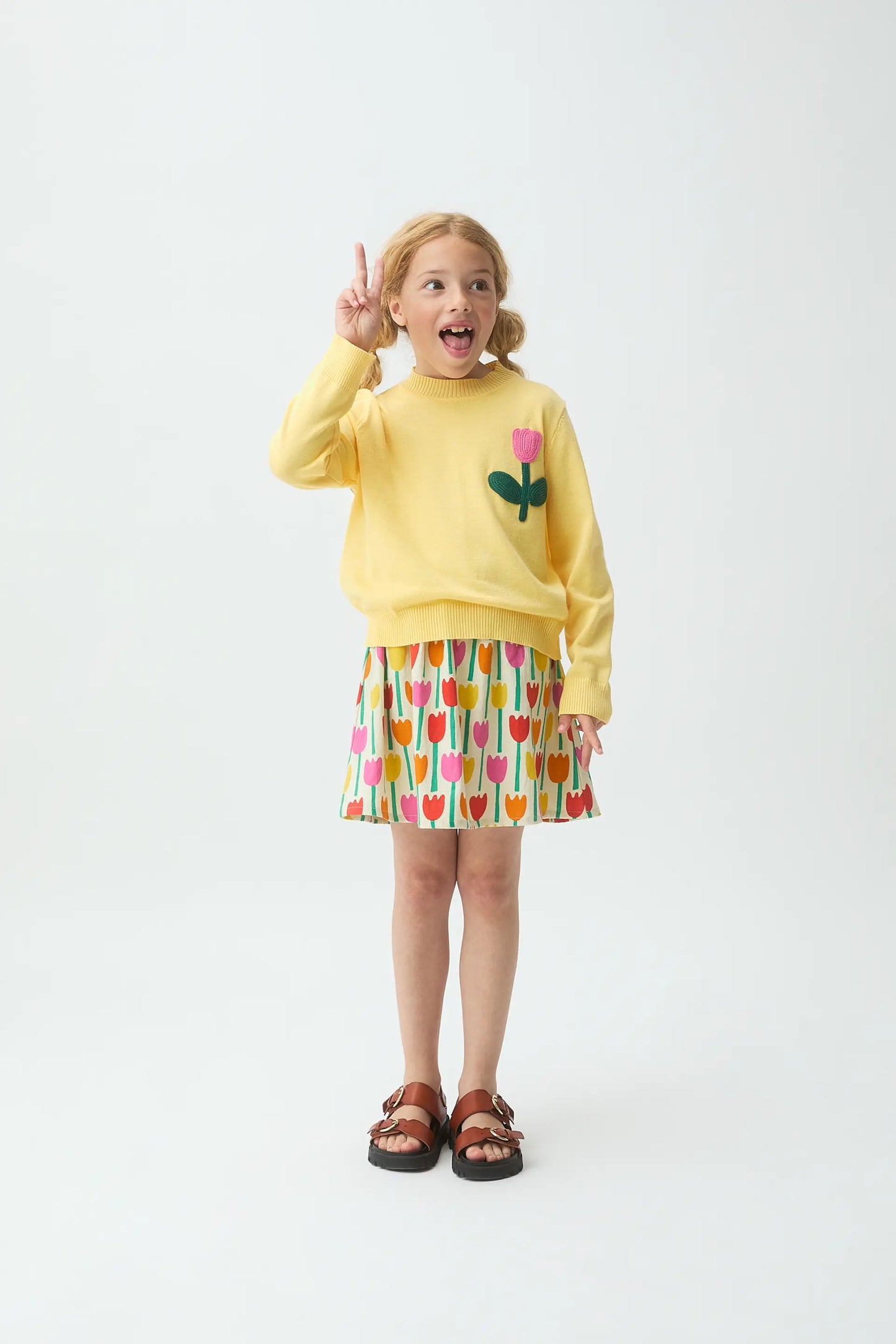 Gonna corta da bambina con stampa a tulipani